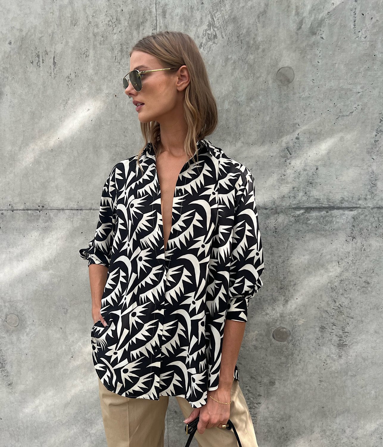 LONG SLEEVE SILK SHIRT- PALMETTO | MATTEAU | MATTEAU LONG SLEEVE SILK SHIRT- PALMETTO