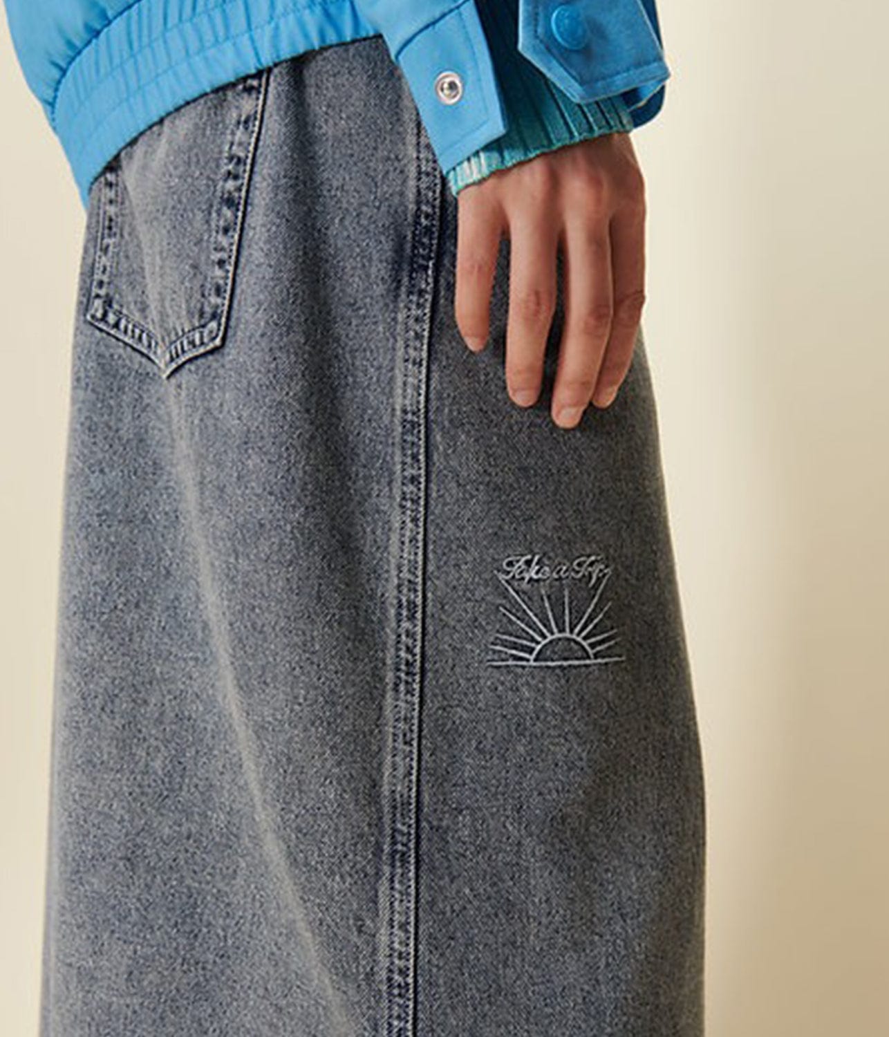 LOW RIDER DENIM SKIRT- SUNFADE DENIM | HOUSE OF SUNNY | HOUSE OF SUNNY LOW RIDER DENIM SKIRT- SUNFADE DENIM