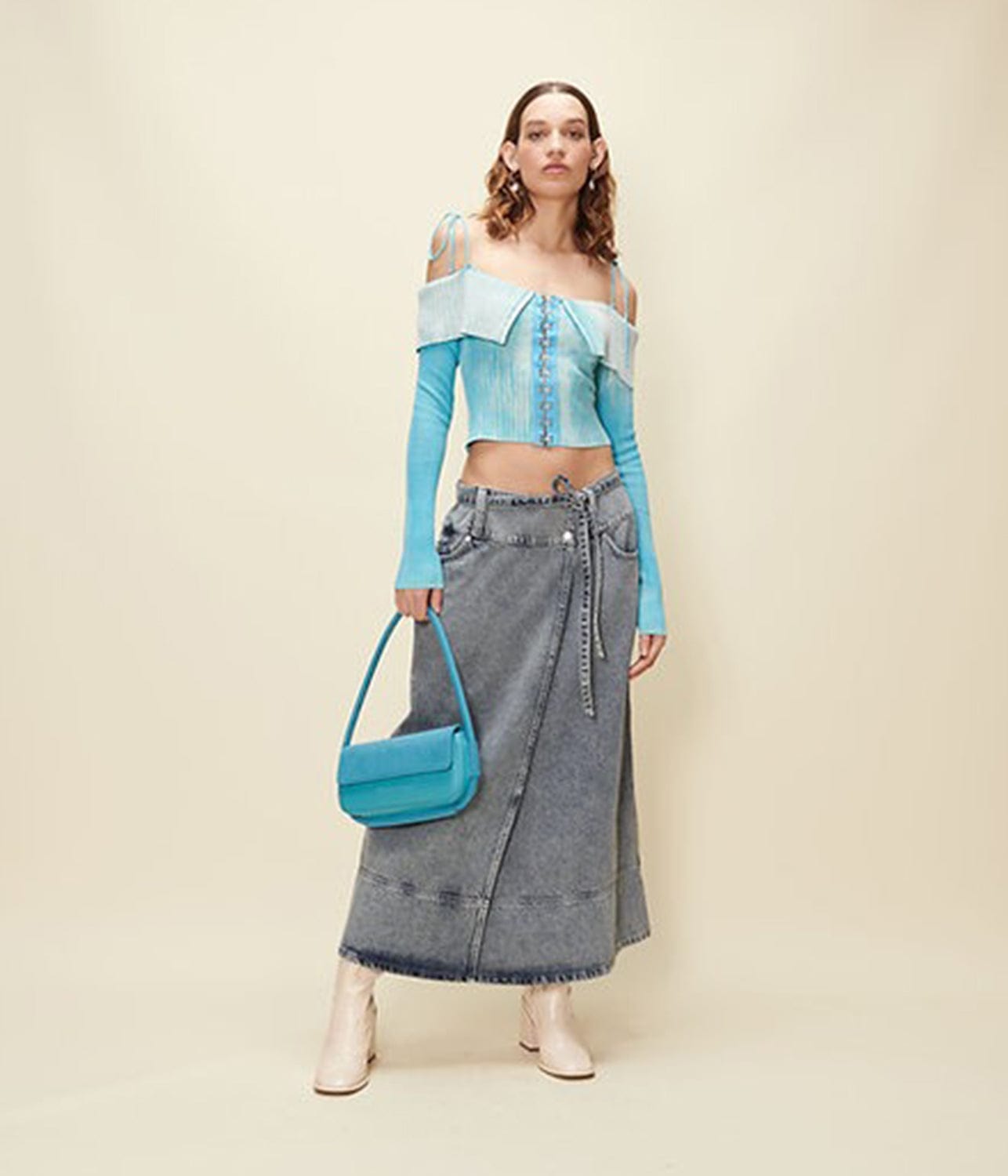 LOW RIDER DENIM SKIRT- SUNFADE DENIM | HOUSE OF SUNNY | HOUSE OF SUNNY LOW RIDER DENIM SKIRT- SUNFADE DENIM