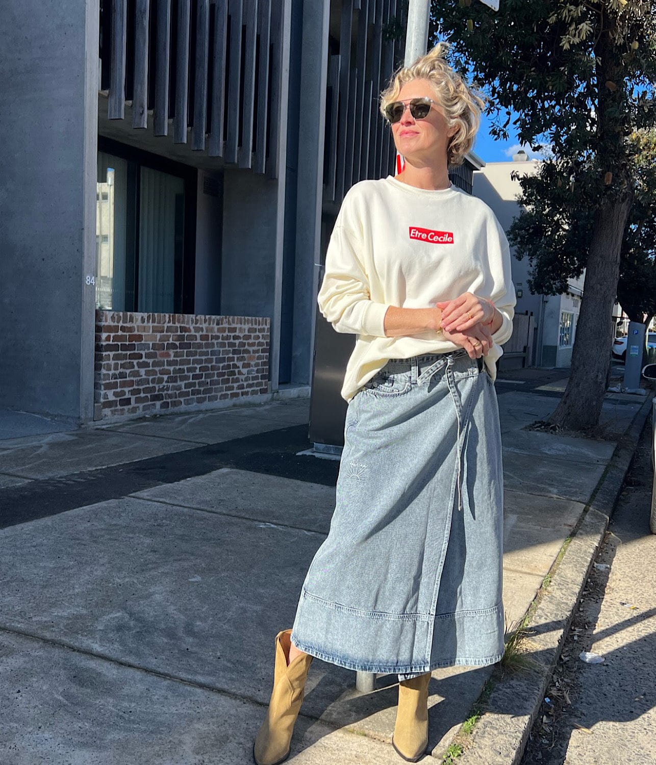 LOW RIDER DENIM SKIRT- SUNFADE DENIM | HOUSE OF SUNNY | HOUSE OF SUNNY LOW RIDER DENIM SKIRT- SUNFADE DENIM