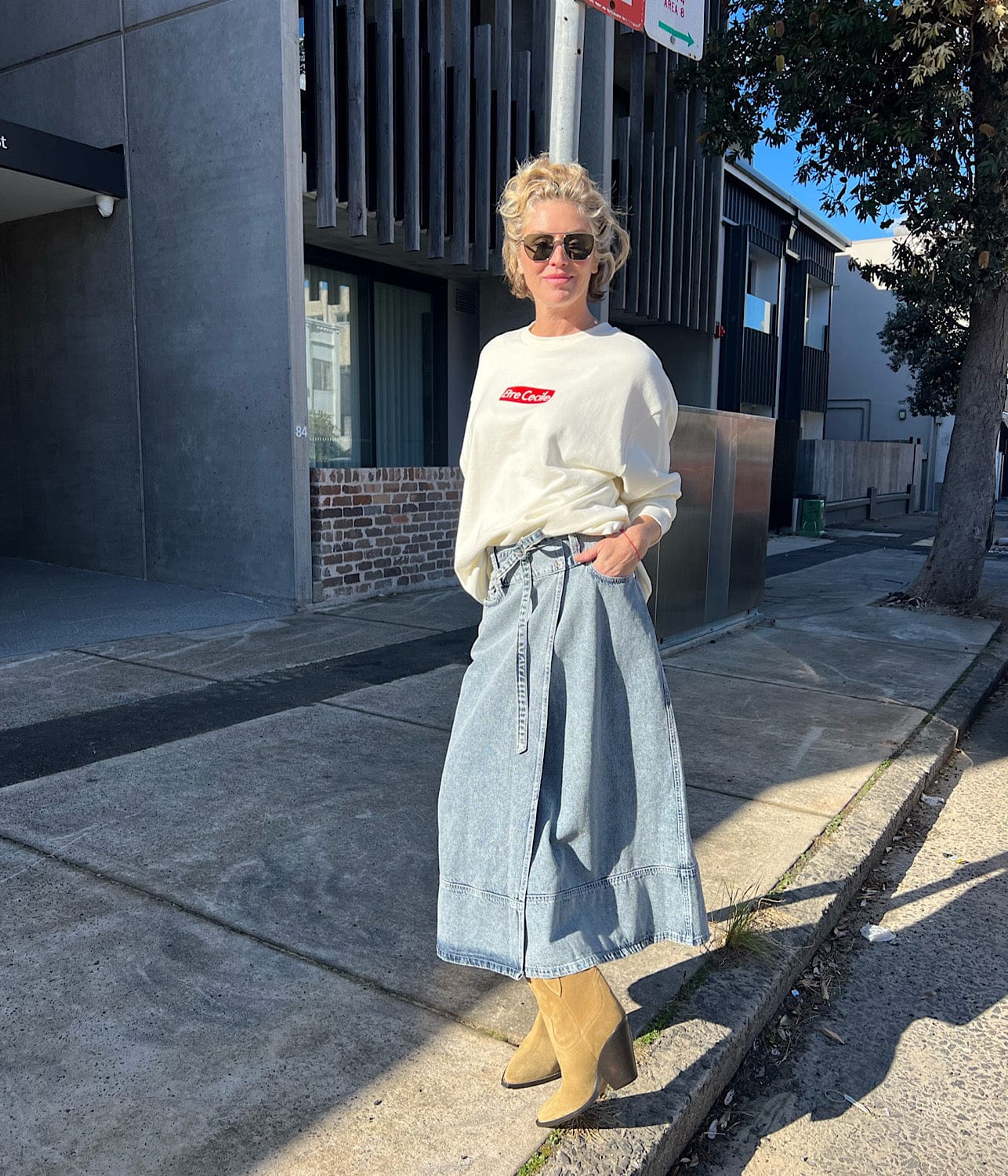 LOW RIDER DENIM SKIRT- SUNFADE DENIM | HOUSE OF SUNNY | HOUSE OF SUNNY LOW RIDER DENIM SKIRT- SUNFADE DENIM