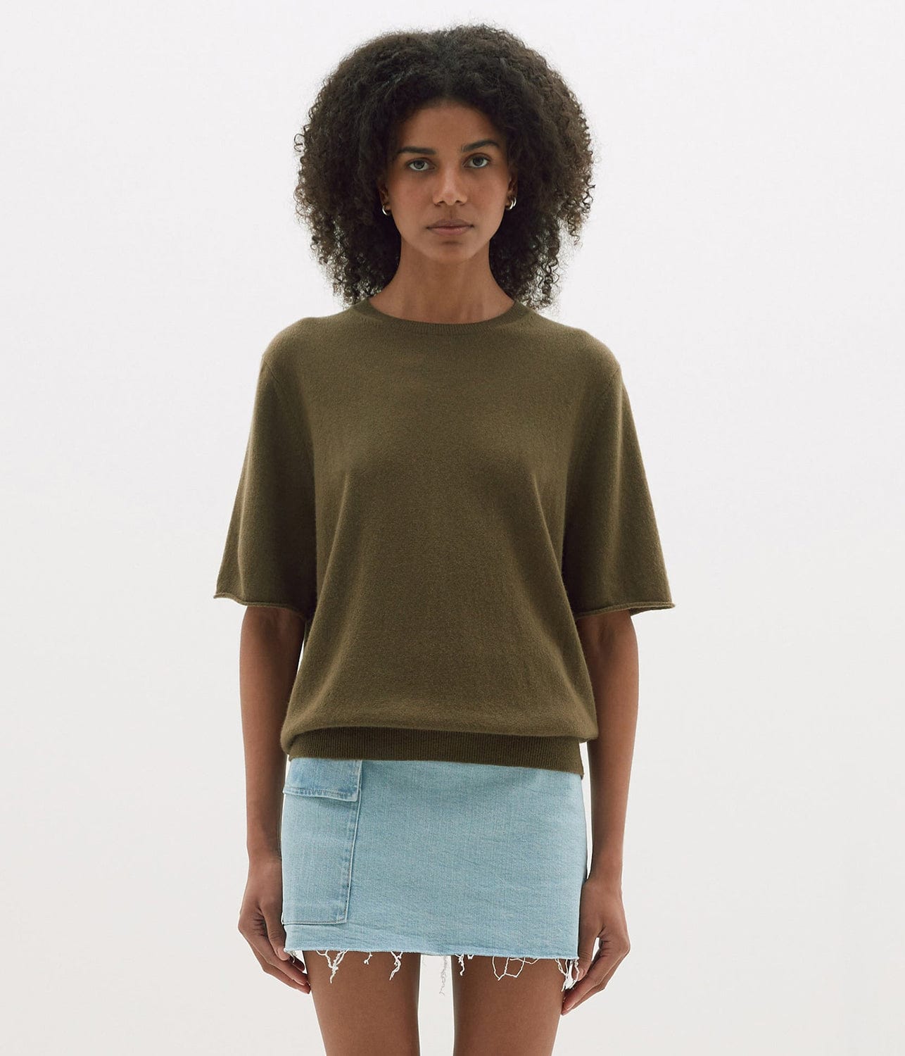 MERINO CASHMERE SLOUCH TEE- KHAKI | BASSIKE | Bassike MERINO CASHMERE SLOUCH TEE- KHAKI