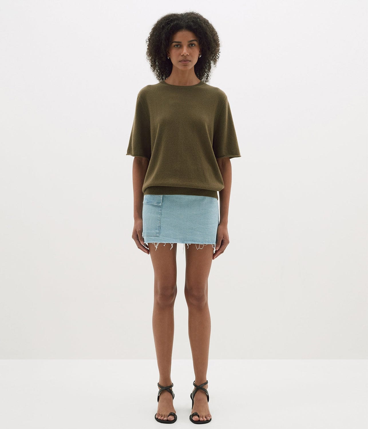 MERINO CASHMERE SLOUCH TEE- KHAKI | BASSIKE | Bassike MERINO CASHMERE SLOUCH TEE- KHAKI