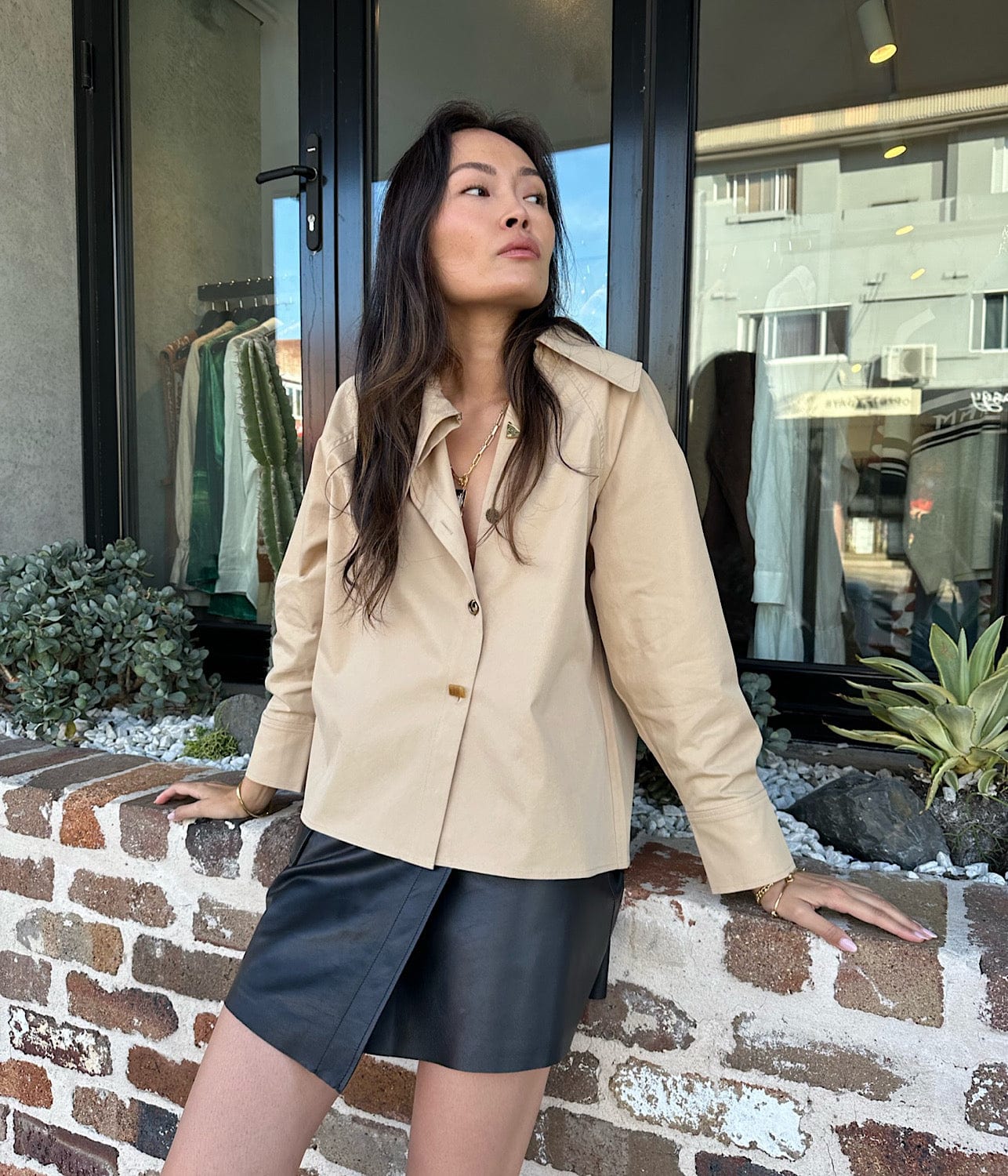 MONROE BLOUSE- TAN | REJINA PYO | REJINA PYO MONROE BLOUSE- TAN