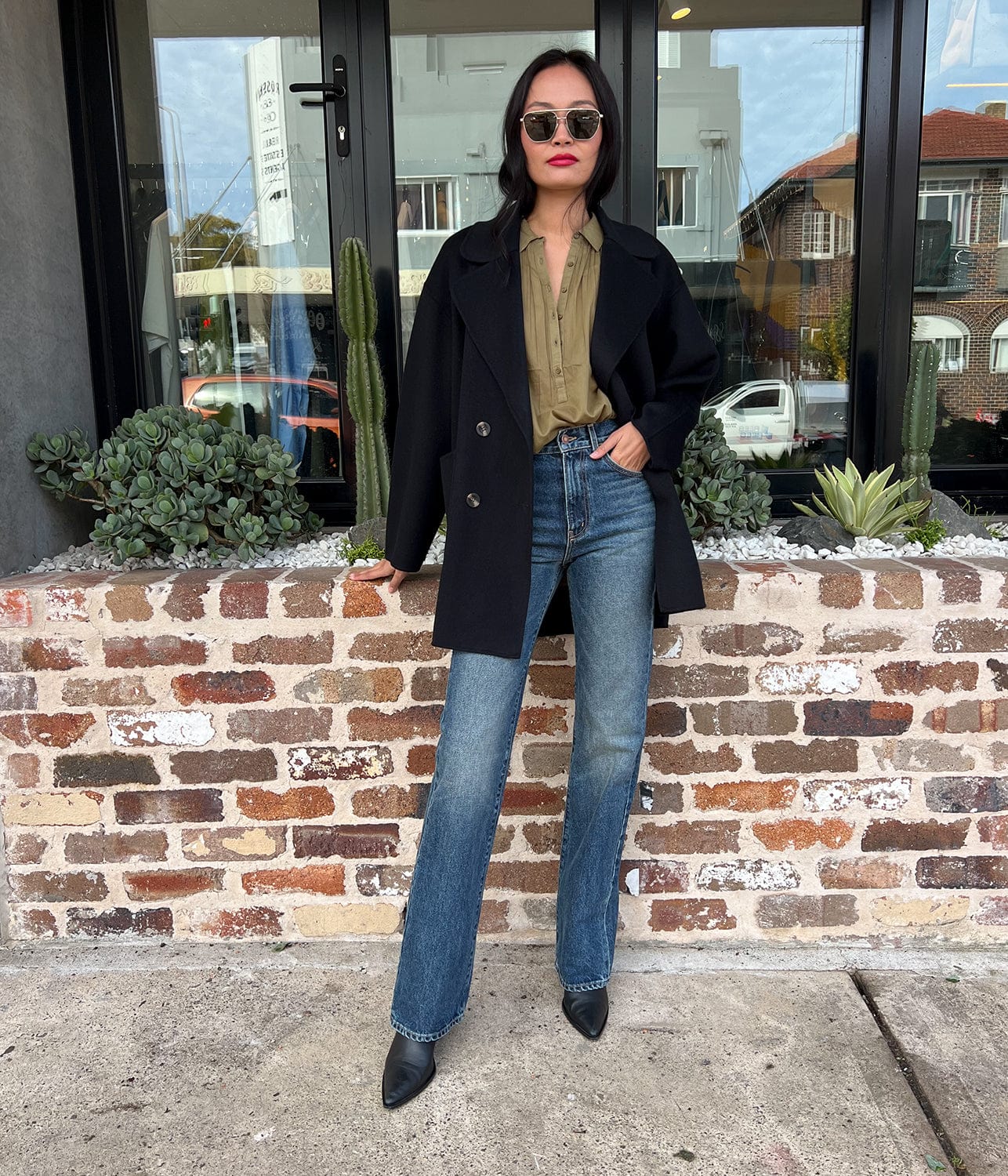 NORMANDY BLOUSE- OLIVE | NILI LOTAN | NILI LOTAN NORMANDY BLOUSE- OLIVE