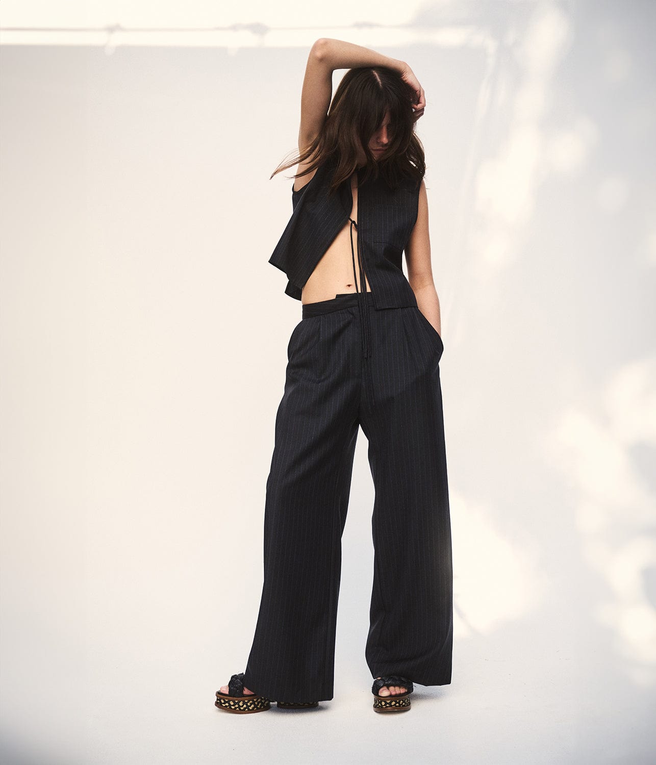 PINSTRIPE TAILORED PANT- BLACK | MATIN | MATIN PINSTRIPE TAILORED PANT- BLACK