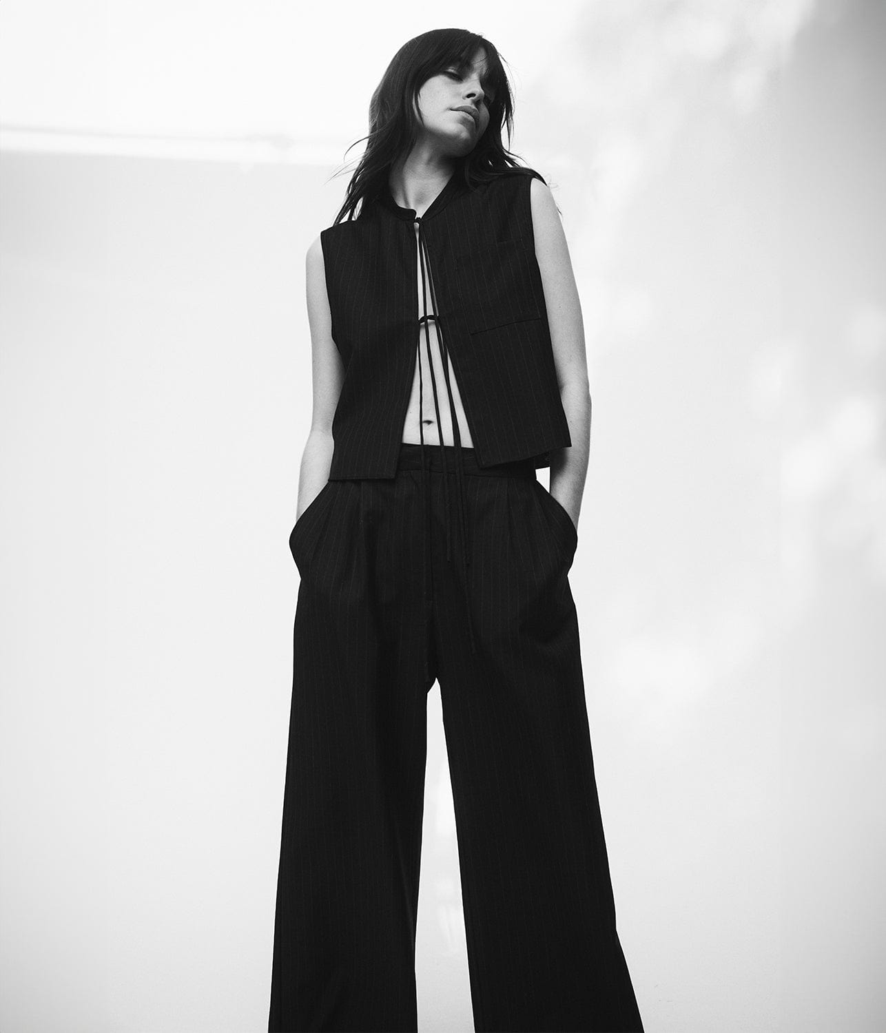 PINSTRIPE TAILORED PANT- BLACK | MATIN | MATIN PINSTRIPE TAILORED PANT- BLACK