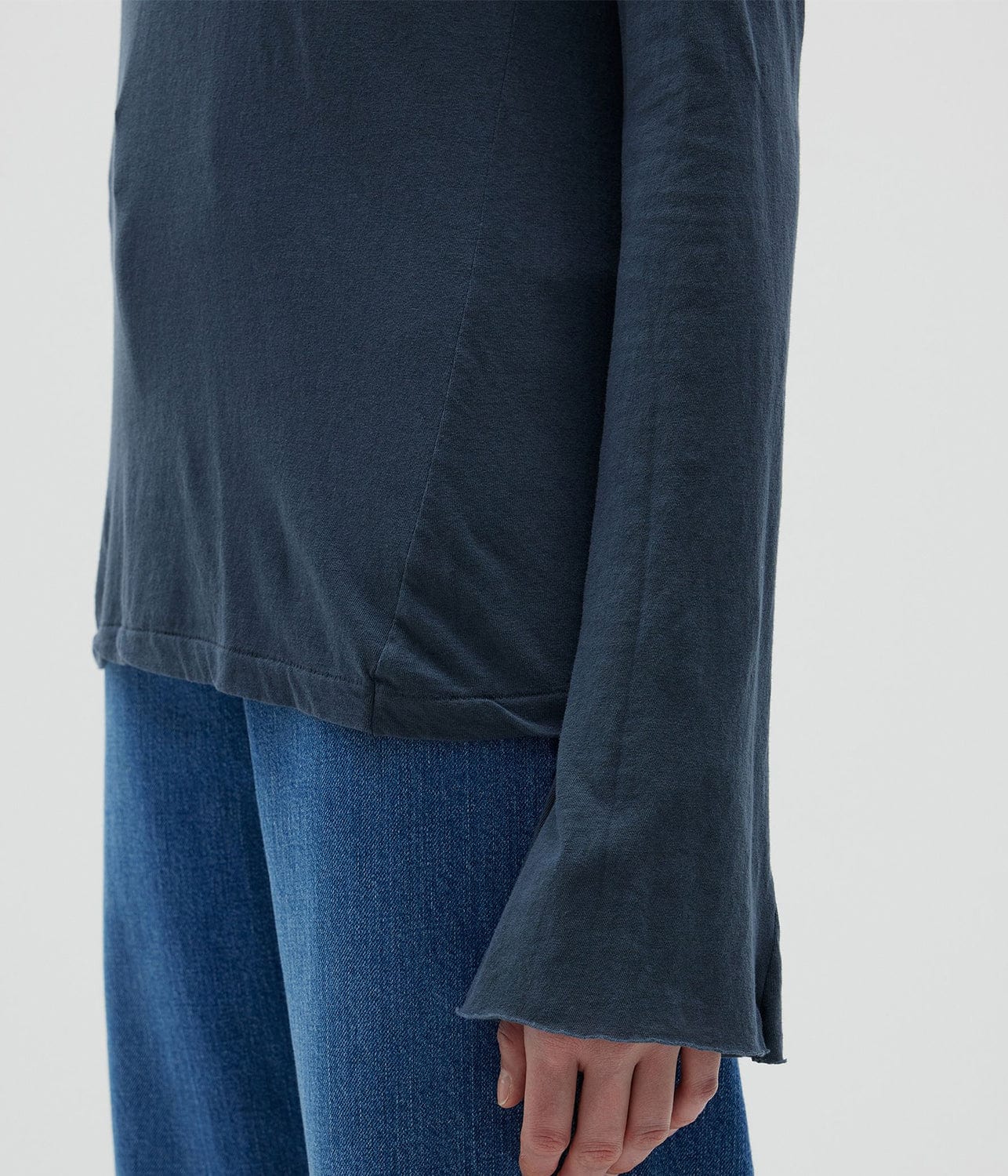 RAISED NECK LONG SLEEVE TEE-WASHED NAVY | BASSIKE | Bassike RAISED NECK LONG SLEEVE TEE-WASHED NAVY