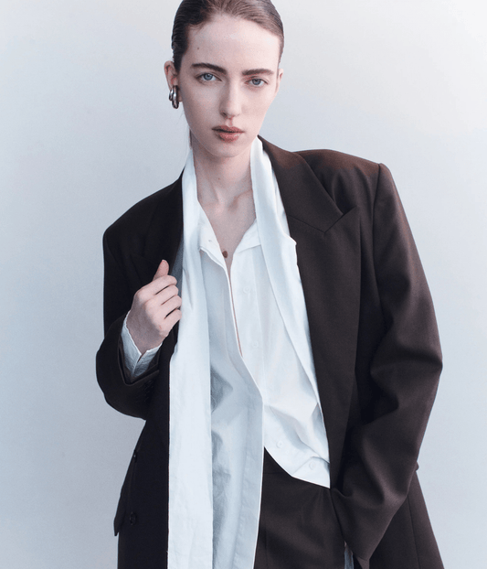 RAW EDGE COTTON POPLIN TIE SHIRT | COURTNEY ZHENG COURTNEY ZHENG RAW EDGE COTTON POPLIN TIE SHIRT