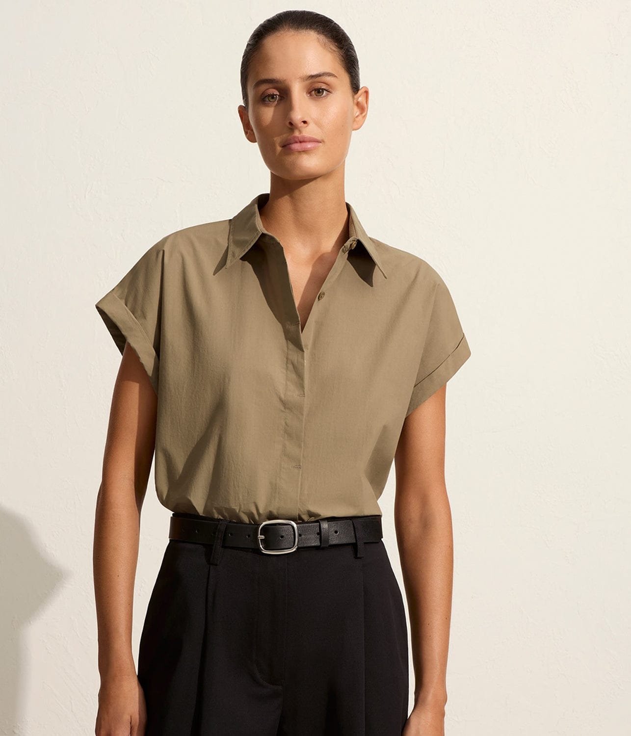 RELAXED SLEEVELESS SHIRT- TAUPE | MATTEAU | MATTEAU RELAXED SLEEVELESS SHIRT- TAUPE