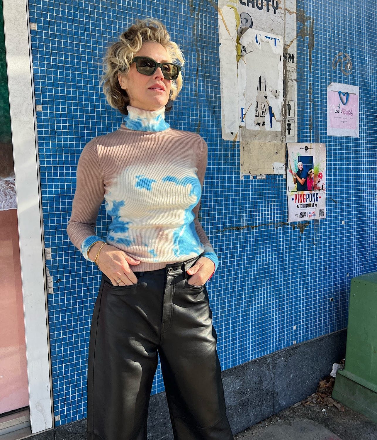 RIBBED TIE DYE TURTLENECK- BLUE/ ECRU | LUUDA | LUUDA RIBBED TIE DYE TURTLENECK- BLUE/ ECRU