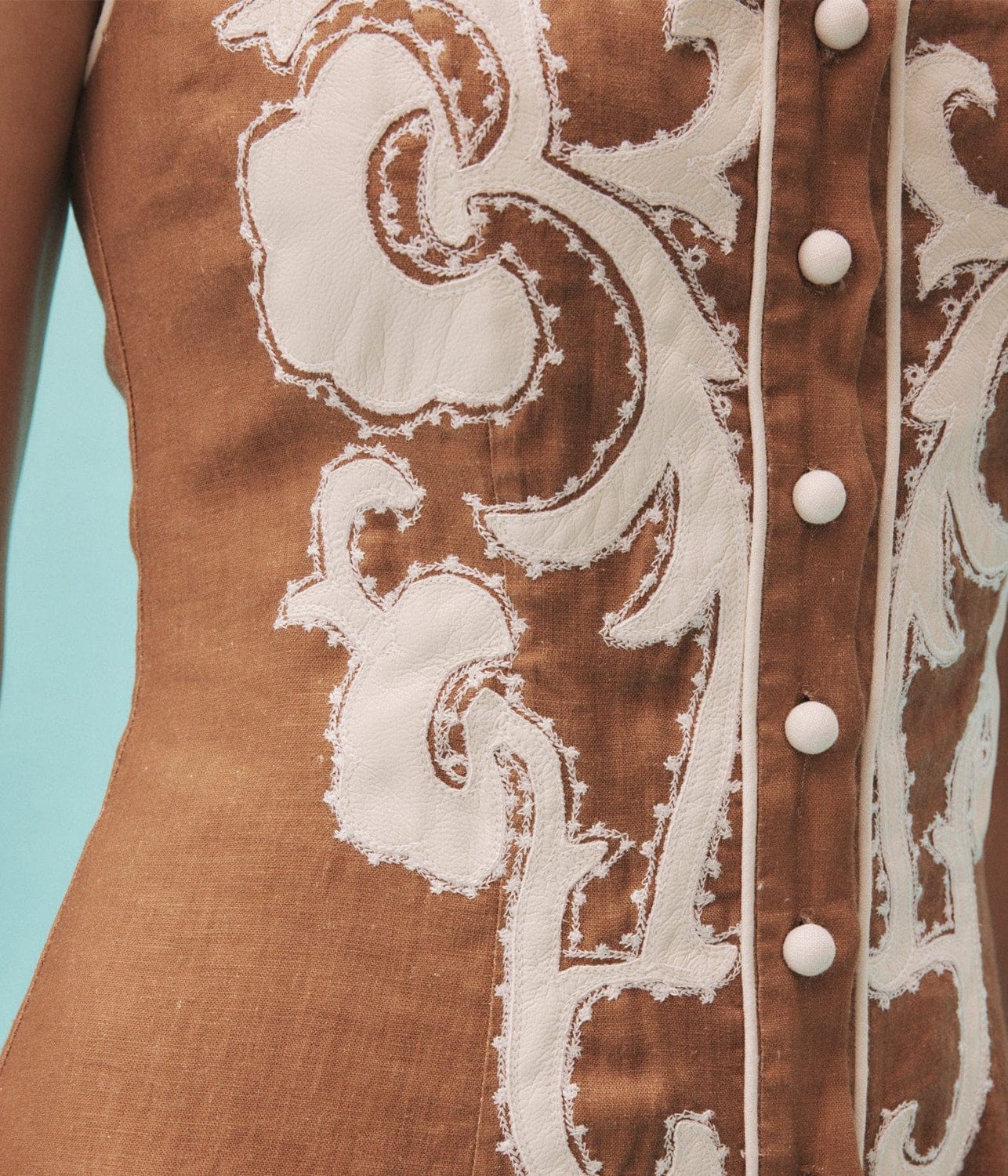 RUBY APPLIQUE MIDI DRESS- BROWN | ALEMAIS | ALEMAIS RUBY APPLIQUE MIDI DRESS- BROWN