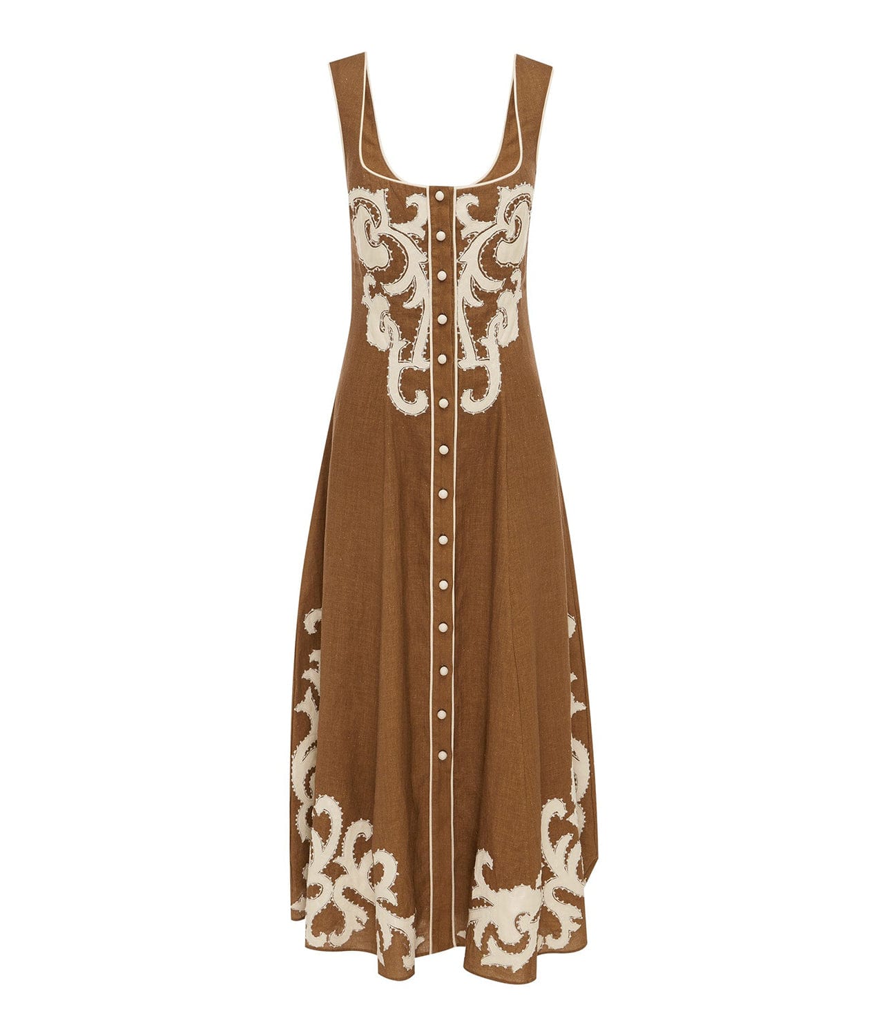 RUBY APPLIQUE MIDI DRESS- BROWN | ALEMAIS | ALEMAIS RUBY APPLIQUE MIDI DRESS- BROWN