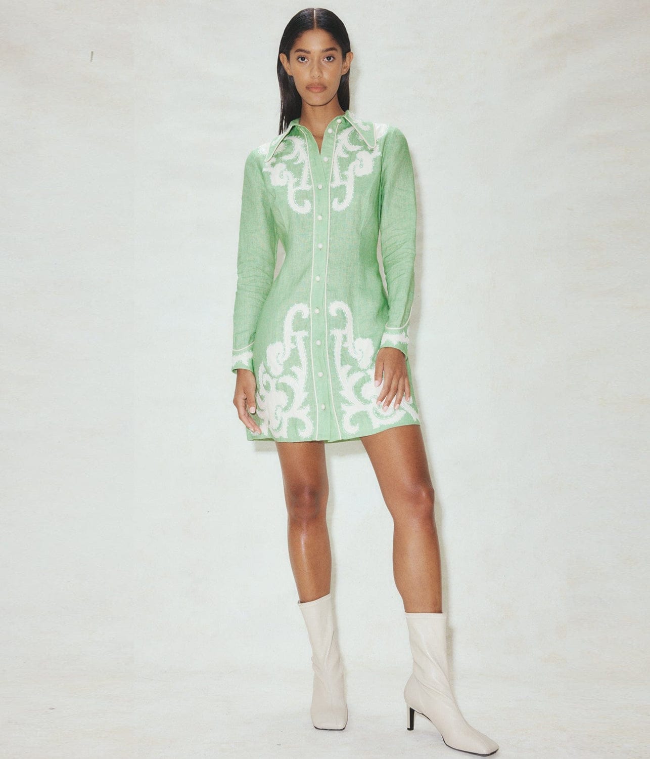 RUBY APPLIQUE MINI DRESS- GREEN | ALEMAIS | ALEMAIS RUBY APPLIQUE MINI DRESS- GREEN