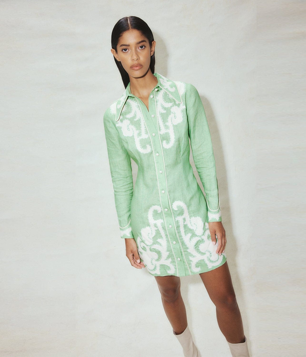 RUBY APPLIQUE MINI DRESS- GREEN | ALEMAIS | ALEMAIS RUBY APPLIQUE MINI DRESS- GREEN