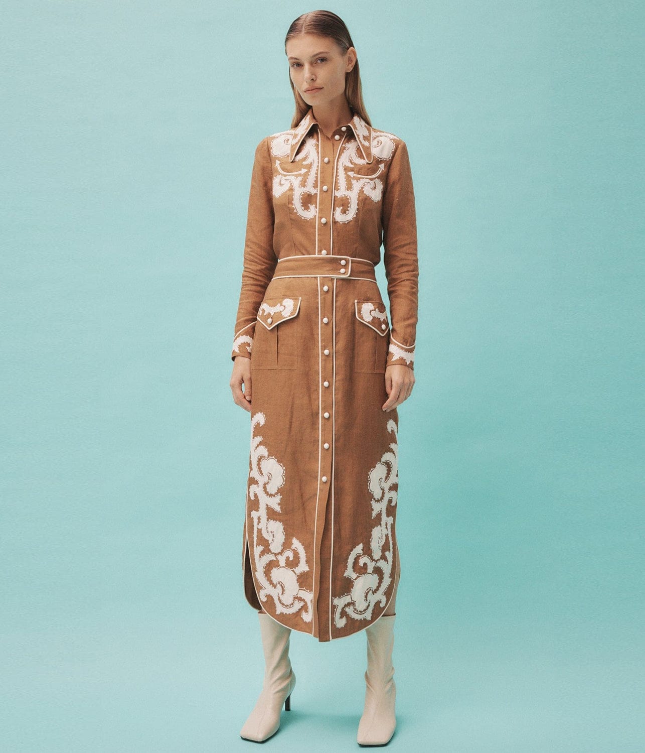 RUBY APPLIQUÉ SKIRT - BROWN | ALEMAIS | ALEMAIS RUBY APPLIQUÉ SKIRT - BROWN
