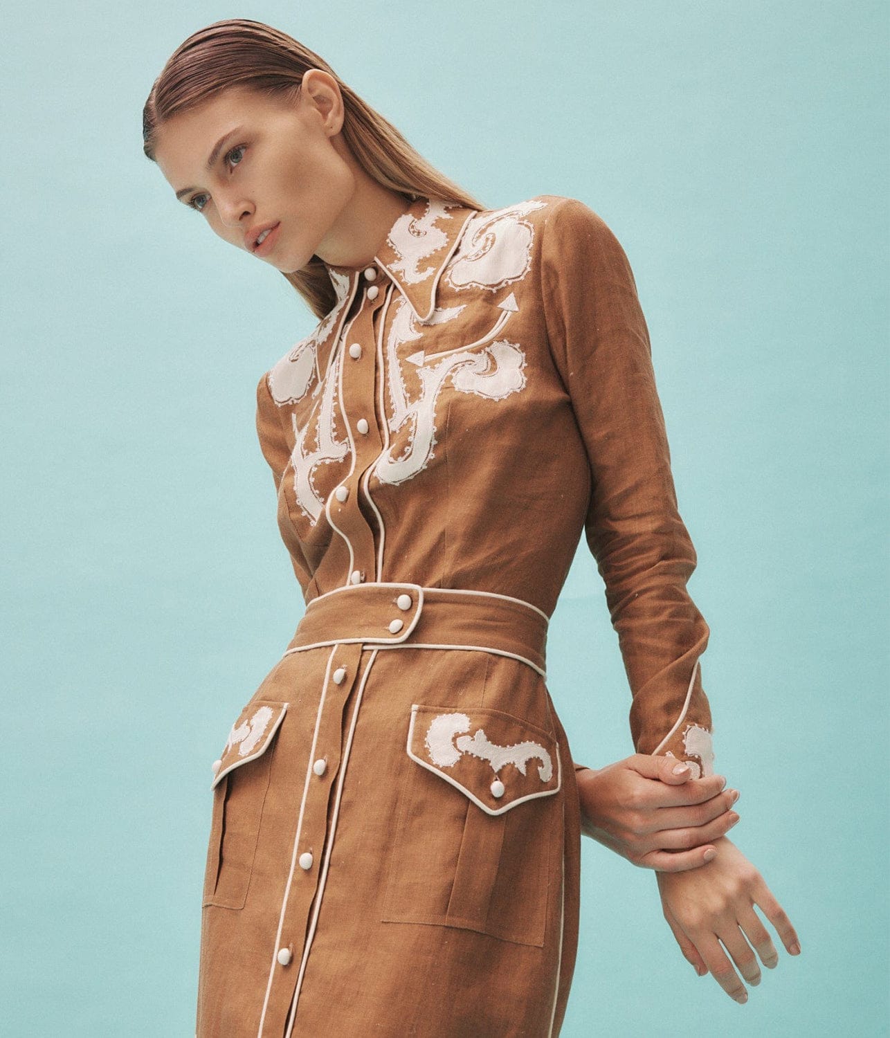 RUBY APPLIQUÉ SKIRT - BROWN | ALEMAIS | ALEMAIS RUBY APPLIQUÉ SKIRT - BROWN