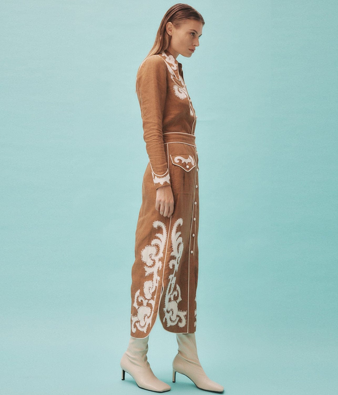 RUBY APPLIQUÉ SKIRT - BROWN | ALEMAIS | ALEMAIS RUBY APPLIQUÉ SKIRT - BROWN