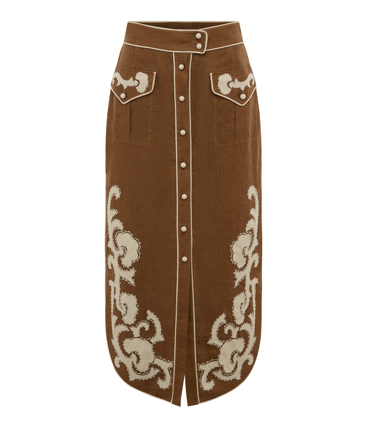 RUBY APPLIQUÉ SKIRT - BROWN | ALEMAIS | ALEMAIS RUBY APPLIQUÉ SKIRT - BROWN