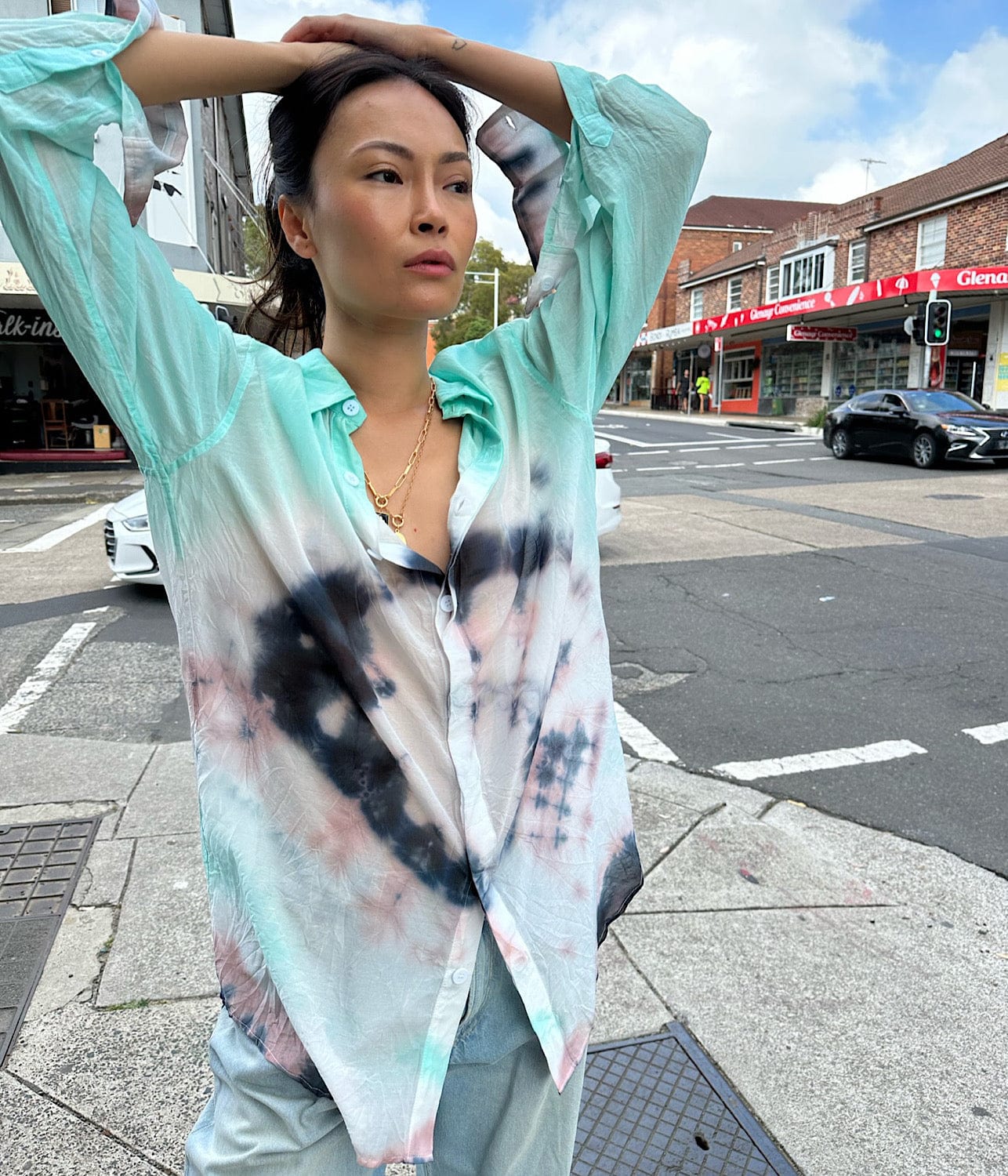 SILK COTTON LONG SLEEVE SHIRT- SPEARMINT | LUUDA | LUUDA SILK COTTON LONG SLEEVE SHIRT- SPEARMINT