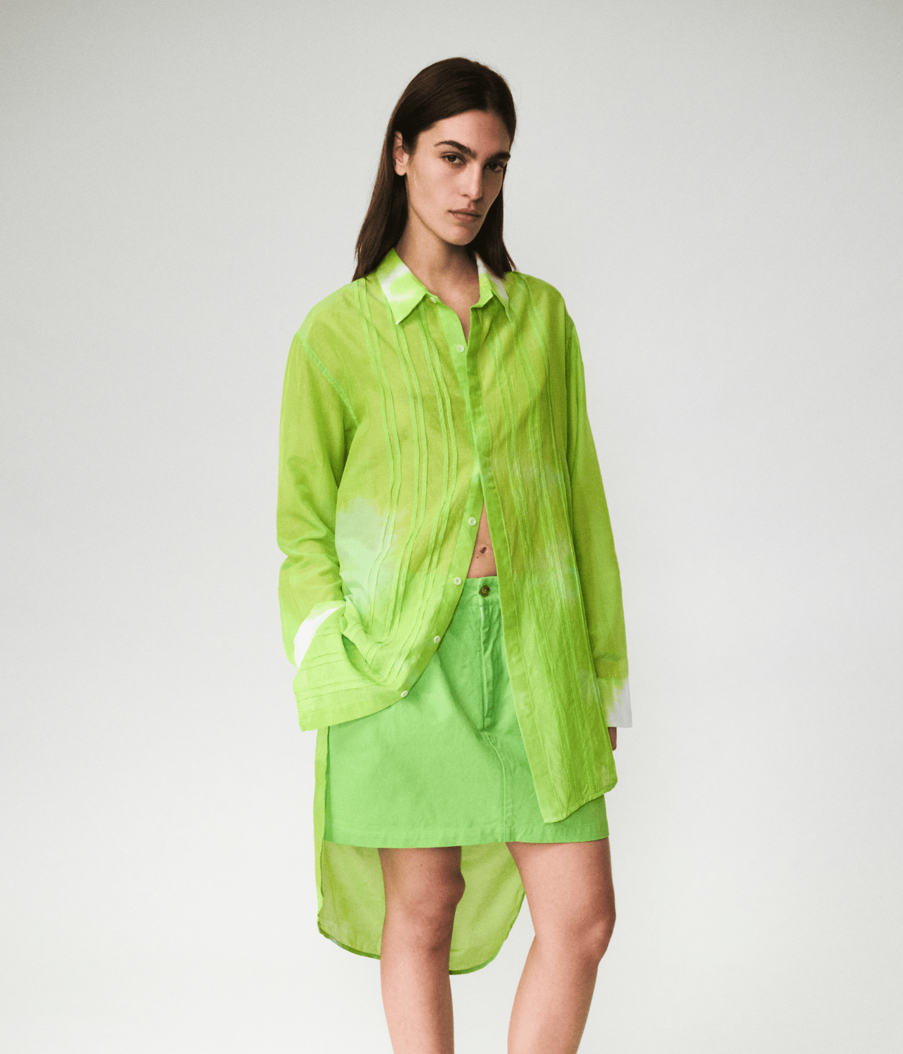 SILK COTTON PLEAT SHIRT DRESS PARAKEET | LUUDA LUUDA SILK COTTON PLEAT SHIRT DRESS PARAKEET