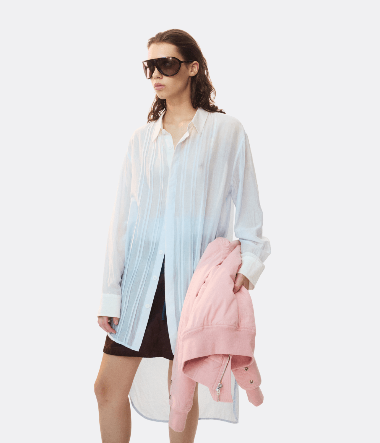 SILK COTTON PLEAT SHIRT DRESS | SLATE | LUUDA LUUDA SILK COTTON PLEAT SHIRT DRESS | SLATE
