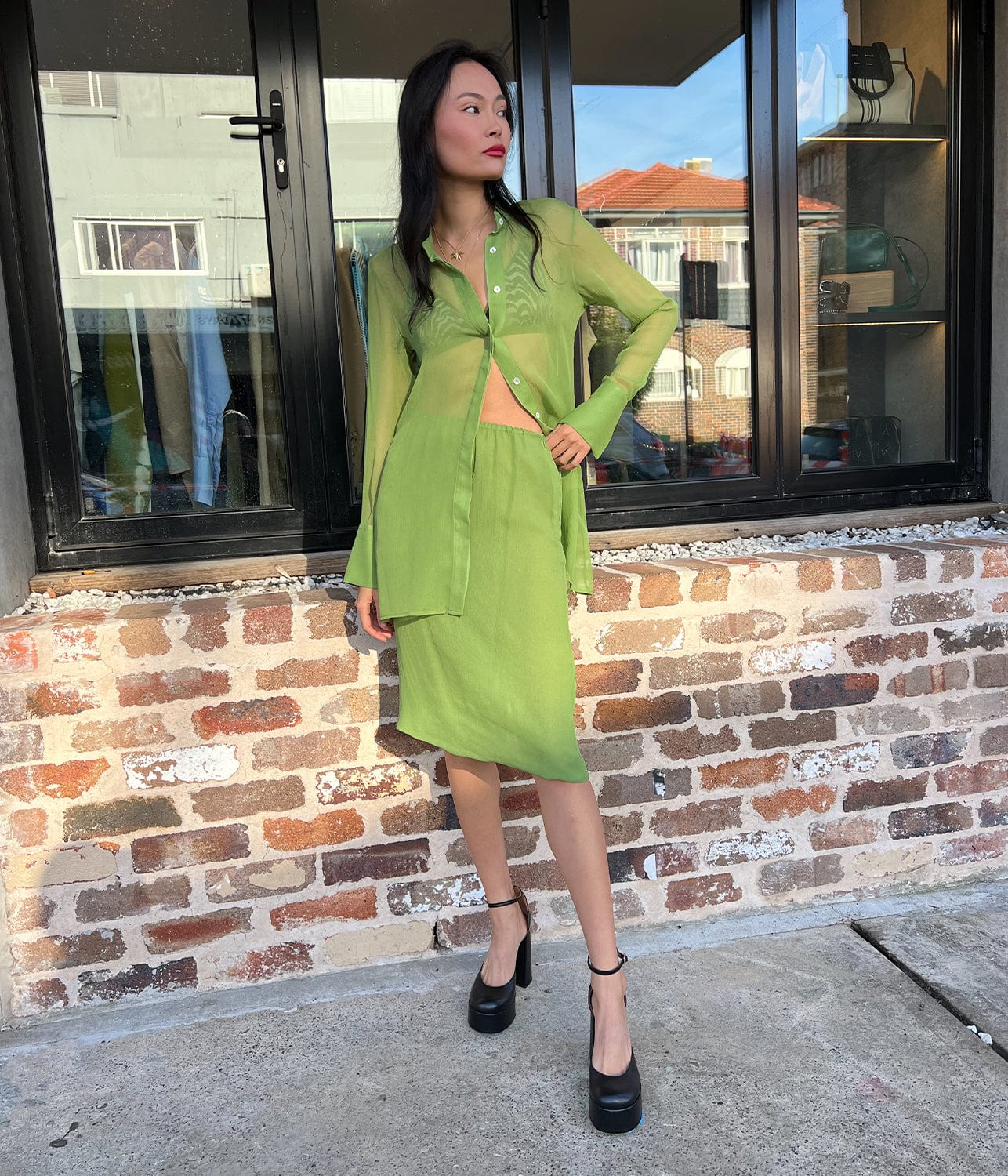 SILK GEORGETTE SHIRT- POIS | MATIN | MATIN SILK GEORGETTE SHIRT- POIS