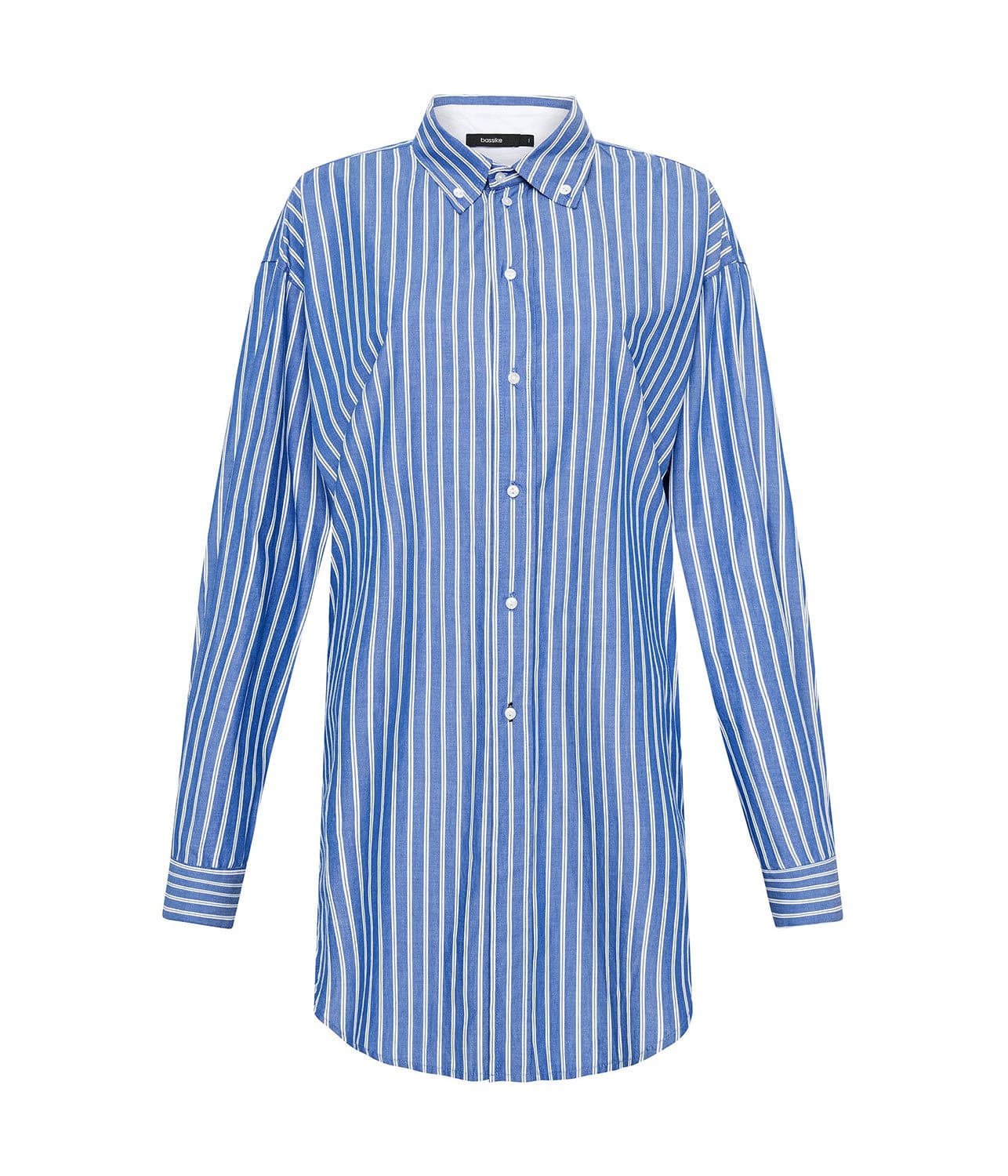 STRIPE SCOOP HEM SHIRT-DENIM/WHITE | BASSIKE | Bassike STRIPE SCOOP HEM SHIRT-DENIM/WHITE