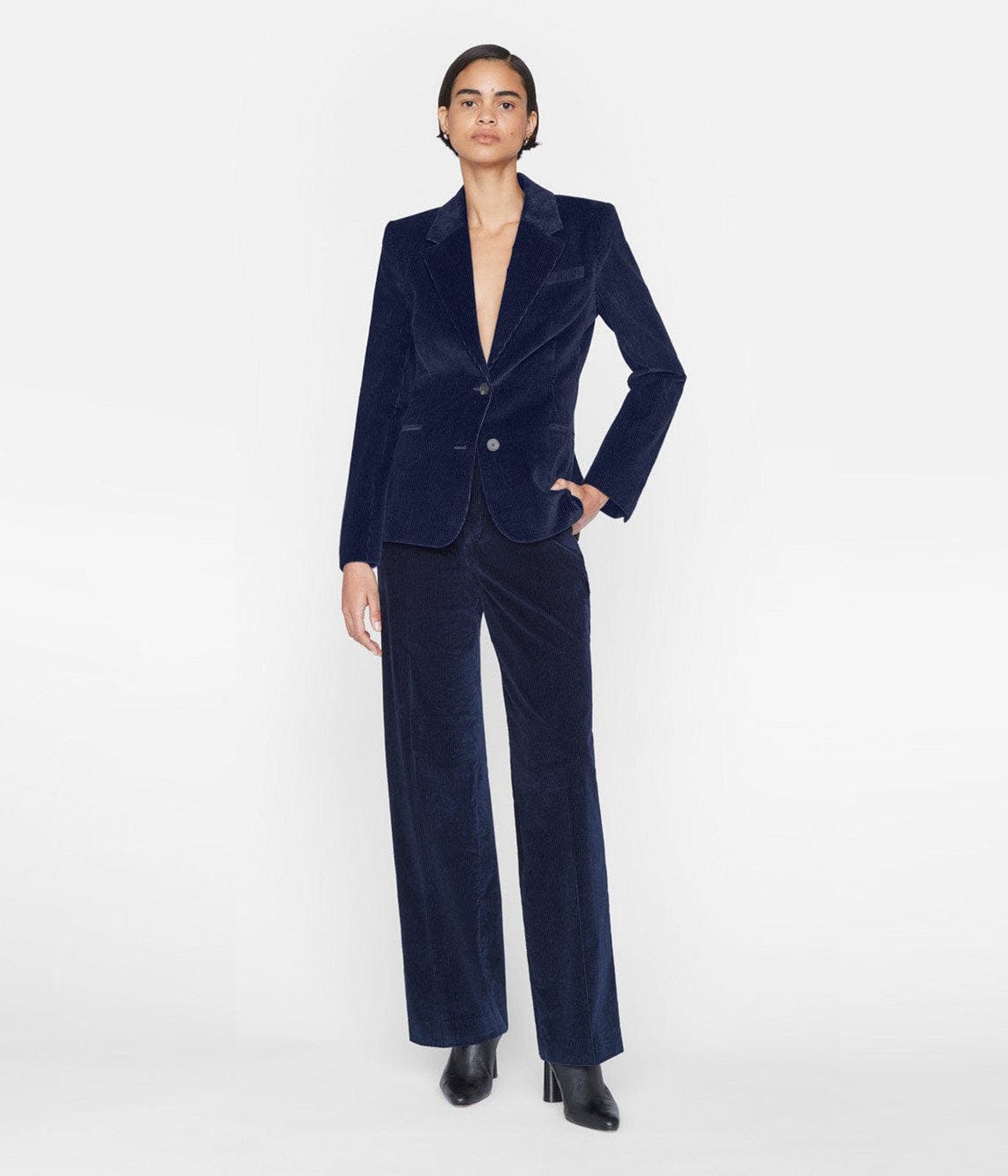 THE FEMME CORD BLAZER- NAVY | FRAME | FRAME THE FEMME CORD BLAZER- NAVY