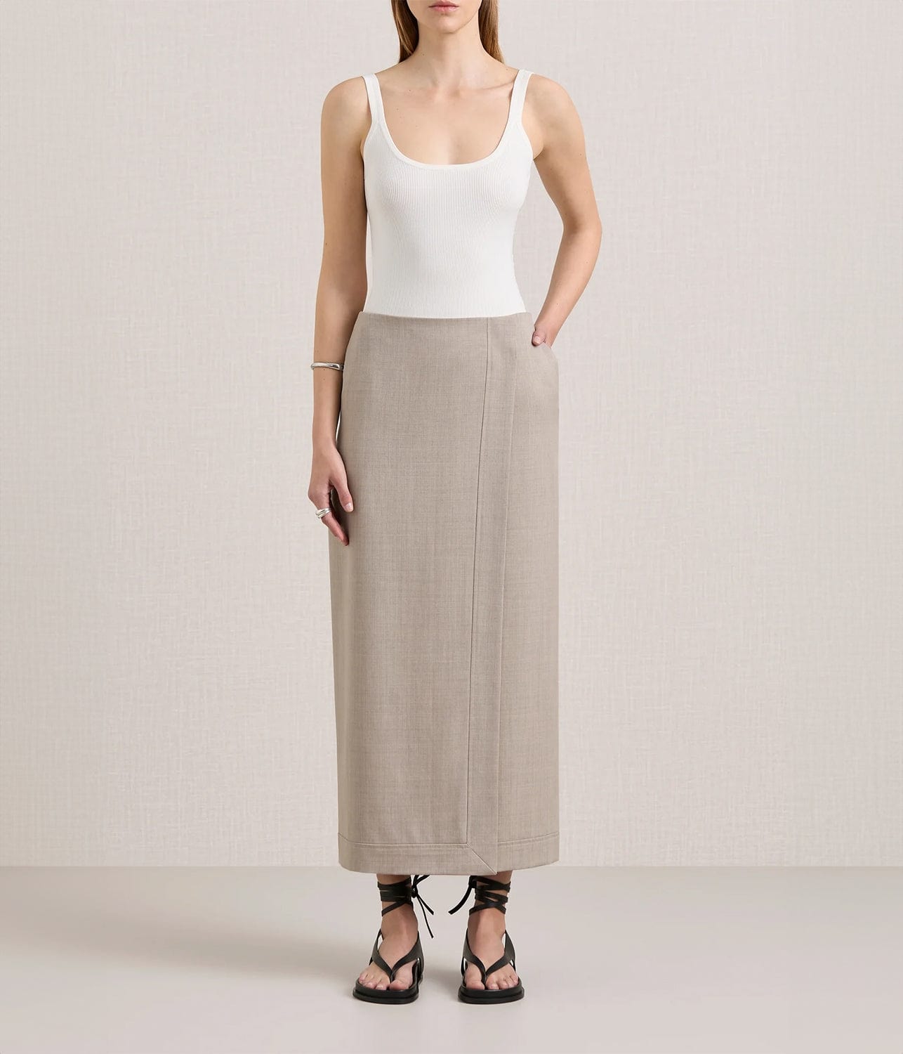 THE JOAN WRAP SKIRT- ALMOND | A.EMERY | A.EMERY THE JOAN WRAP SKIRT- ALMOND