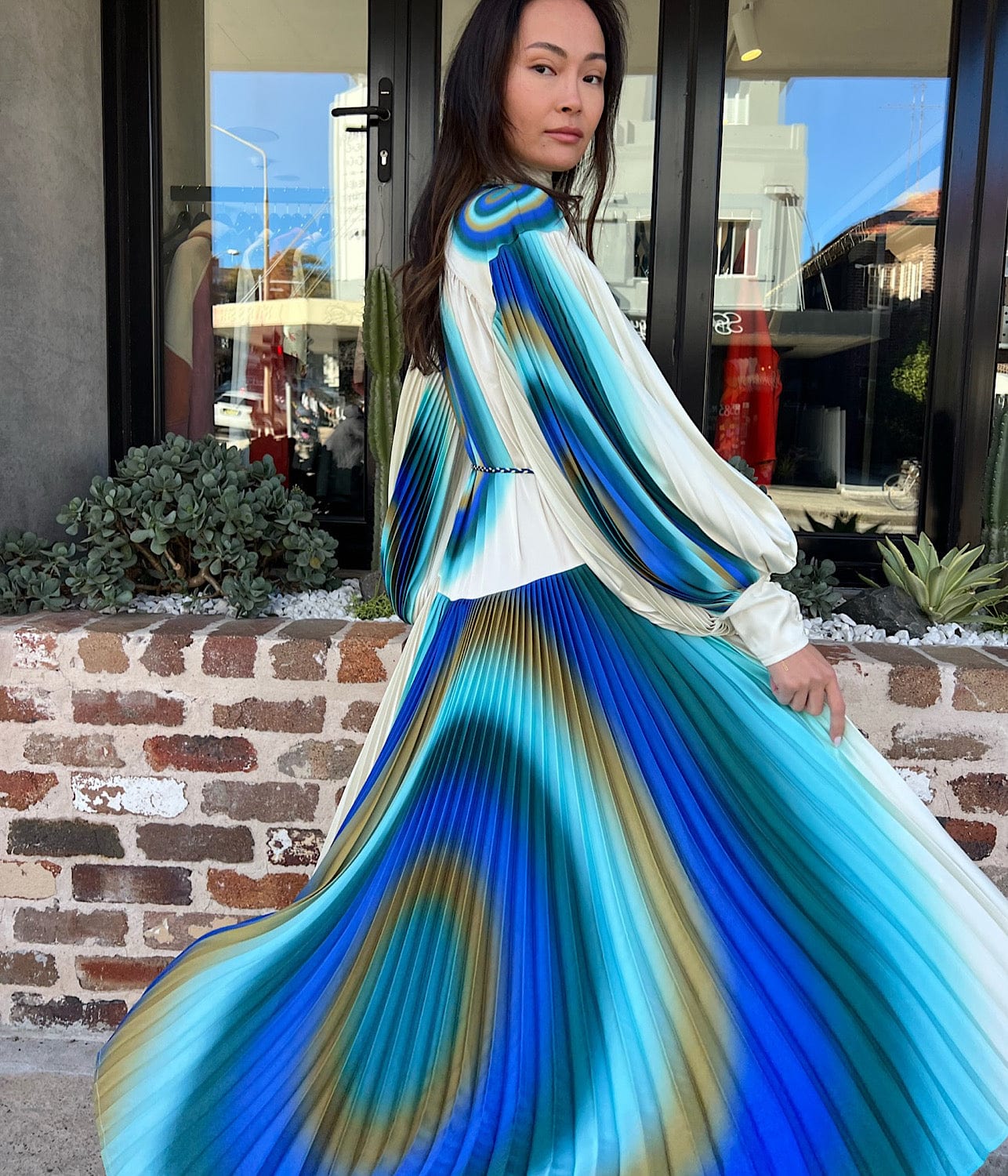 UNA PLEATED MIDI DRESS-ECRU | ALEMAIS | ALEMAIS UNA PLEATED MIDI DRESS-ECRU
