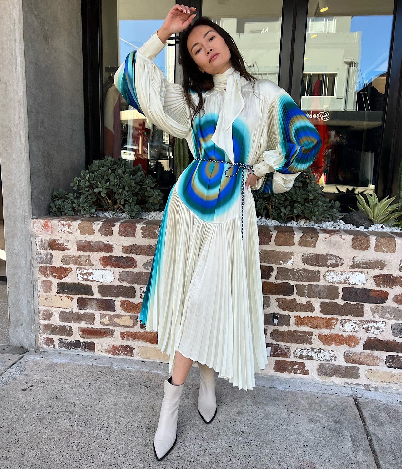 UNA PLEATED MIDI DRESS-ECRU | ALEMAIS | ALEMAIS UNA PLEATED MIDI DRESS-ECRU