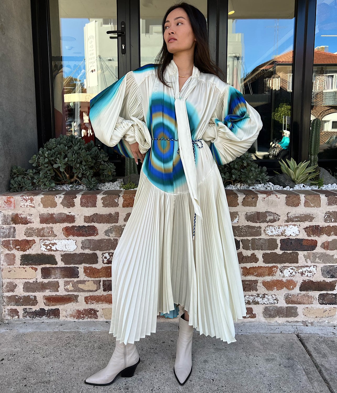 UNA PLEATED MIDI DRESS-ECRU | ALEMAIS | ALEMAIS UNA PLEATED MIDI DRESS-ECRU