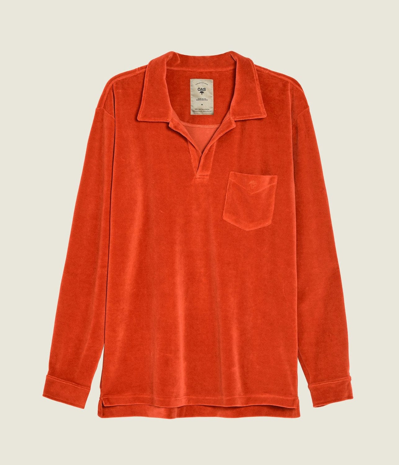 VELOUR LONG SLEEVE SHIRT- BURNT ORANGE | OAS COMPANY | OAS COMPANY VELOUR LONG SLEEVE SHIRT- BURNT ORANGE