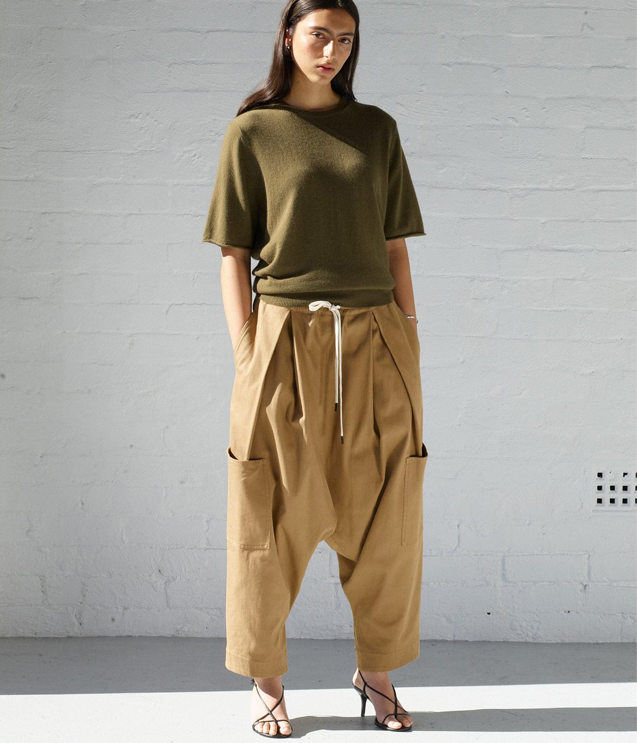 VOLUMINOUS LONG RISE PANT- TAN | BASSIKE | Bassike VOLUMINOUS LONG RISE PANT- TAN
