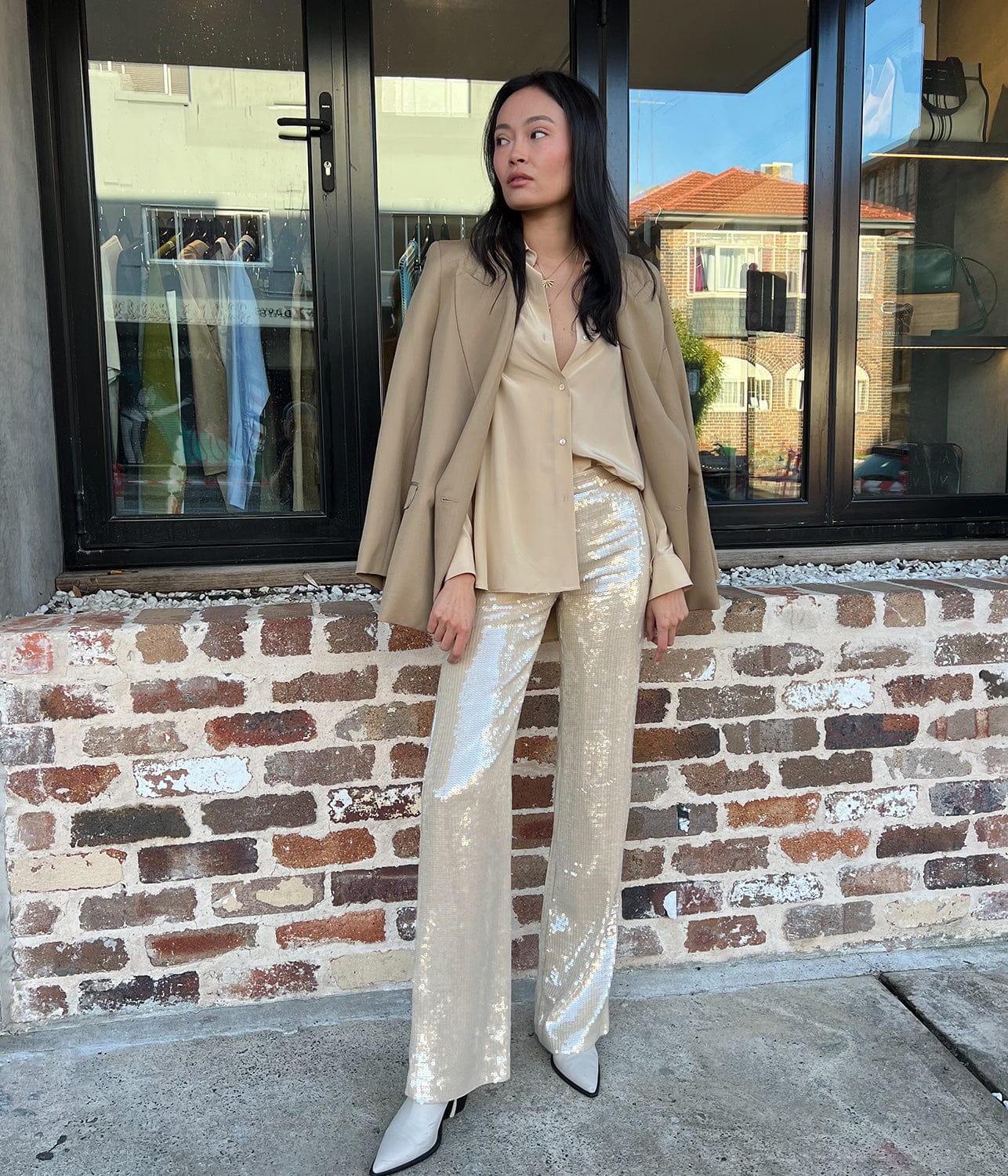 YSEULT SEQUIN PANT- KHAKI | NILI LOTAN | NILI LOTAN YSEULT SEQUIN PANT- KHAKI