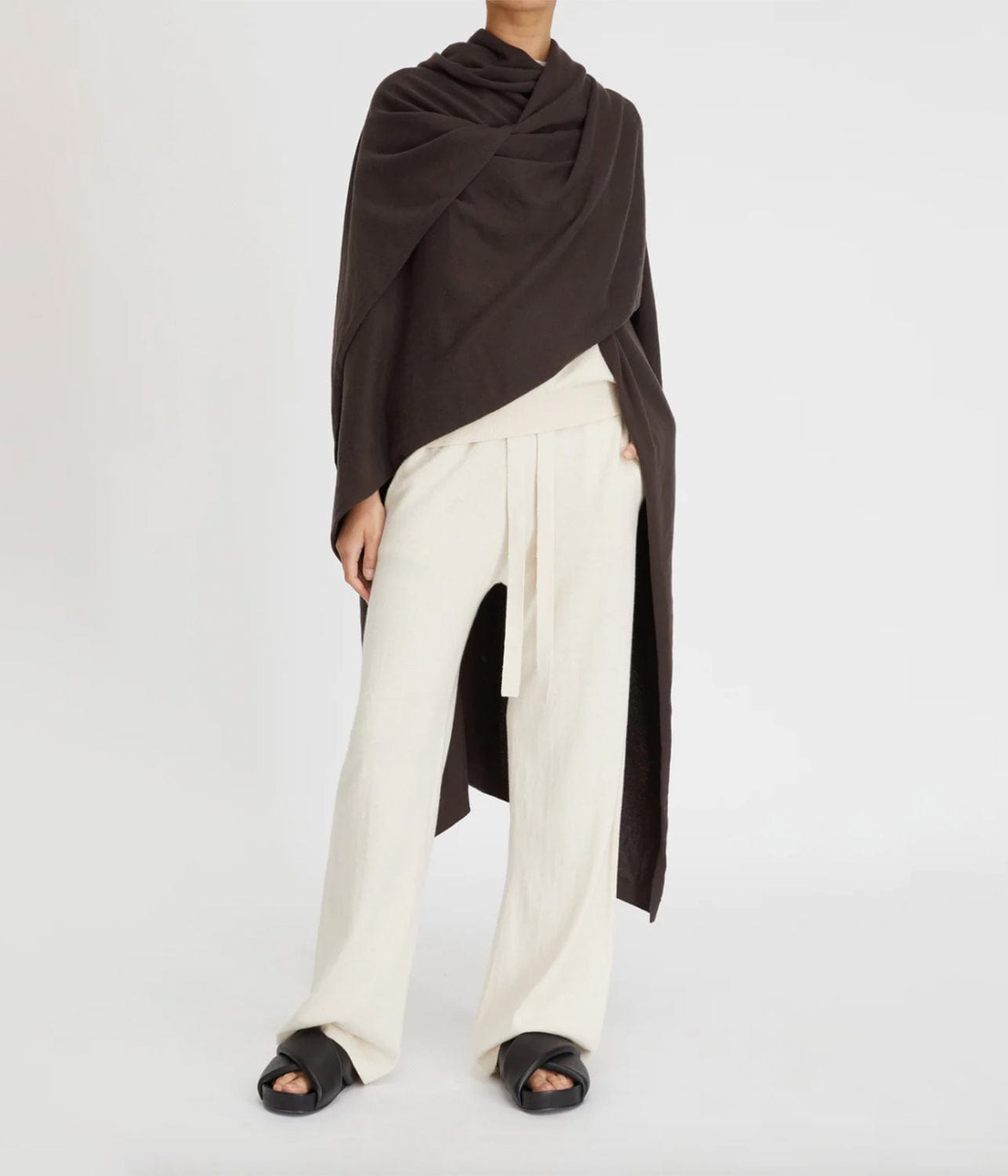 COTTON CASHMERE PONCHO- CHOCOLATE | LEE MATHEWS LEE MATHEWS COTTON CASHMERE PONCHO- CHOCOLATE