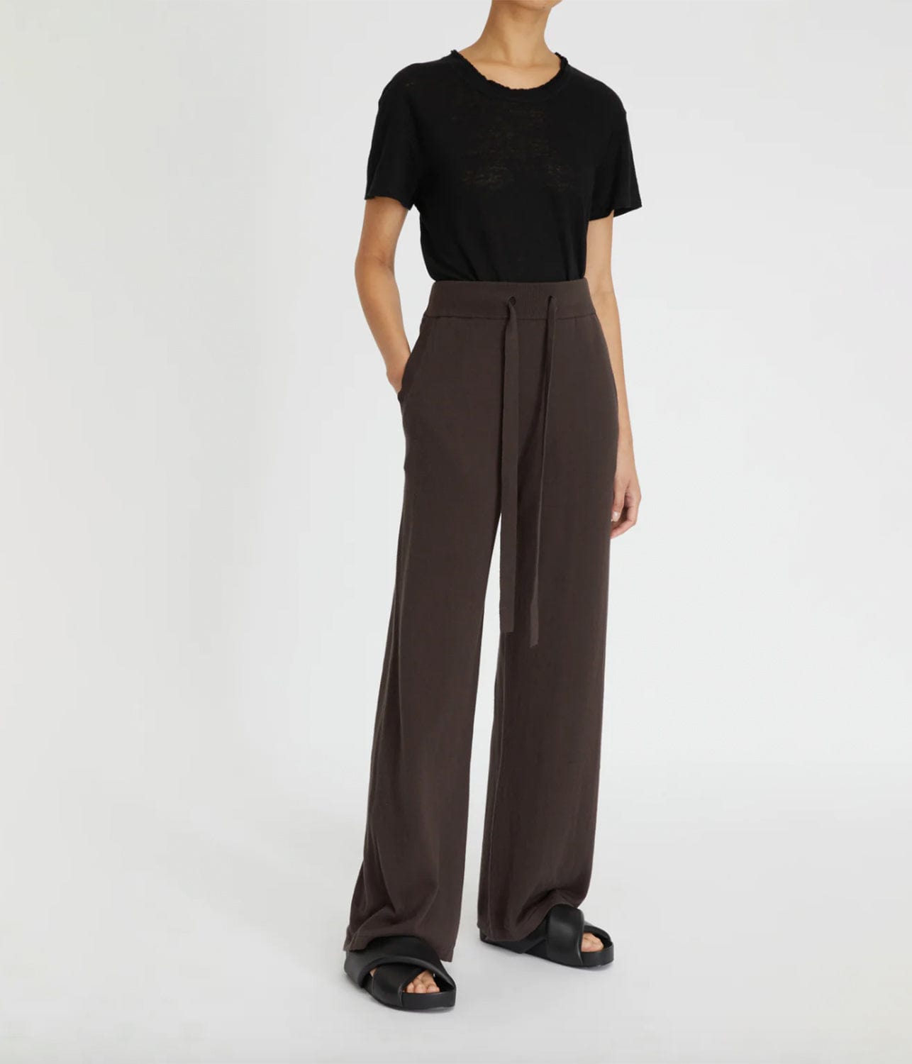 COTTON CASHMERE WIDE LEG PANT- CHOCOLATE | LEE MATHEWS LEE MATHEWS COTTON CASHMERE WIDE LEG PANT- CHOCOLATE