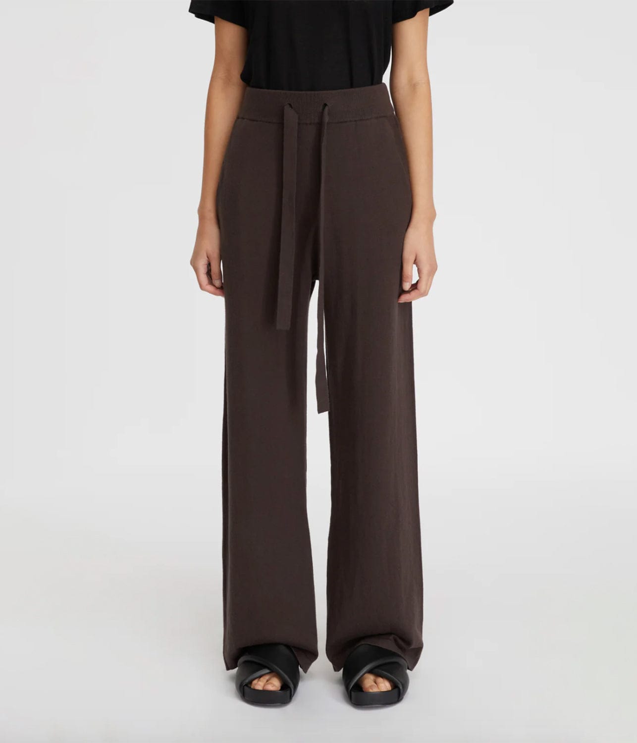 COTTON CASHMERE WIDE LEG PANT- CHOCOLATE | LEE MATHEWS LEE MATHEWS COTTON CASHMERE WIDE LEG PANT- CHOCOLATE