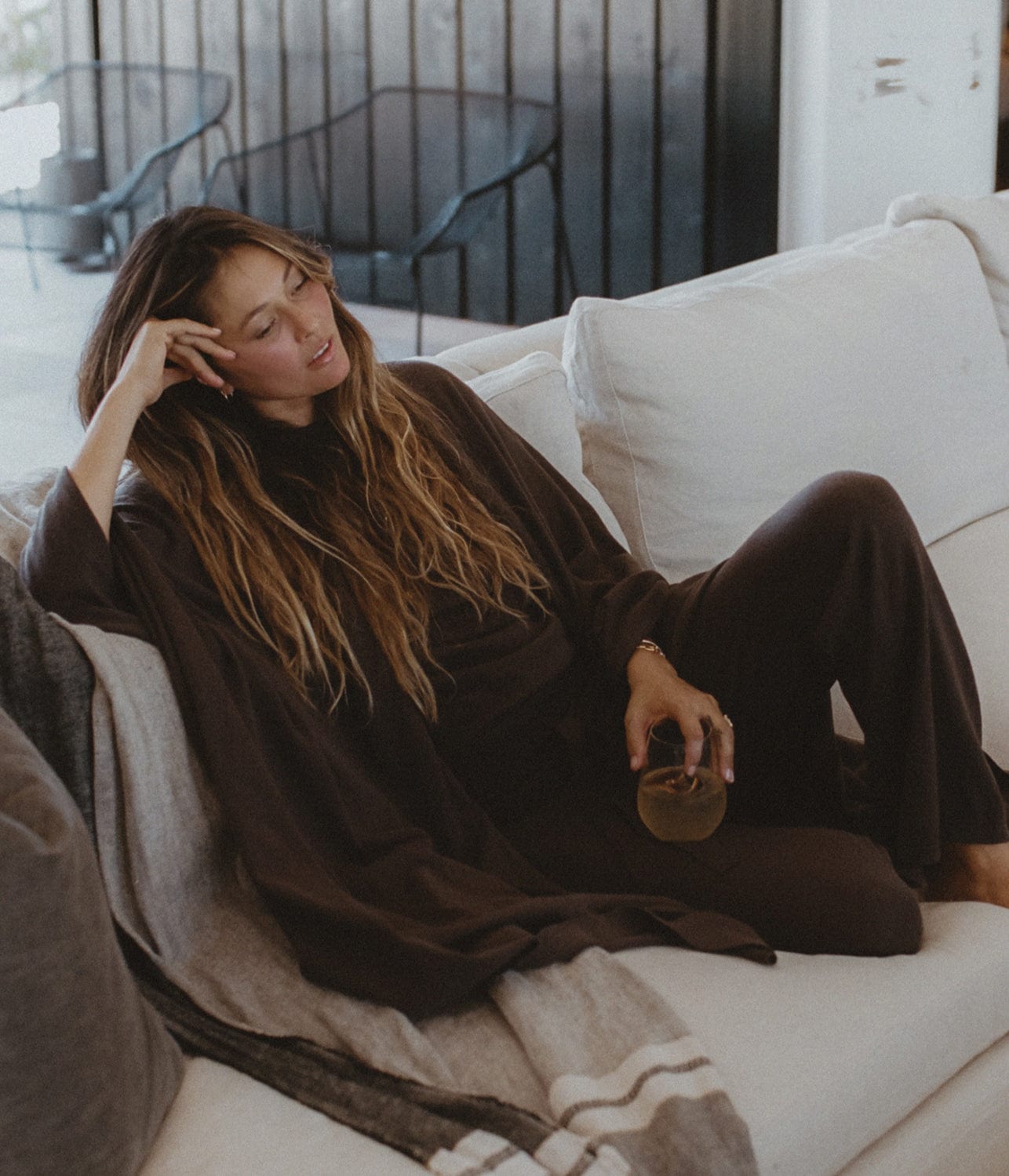 COTTON CASHMERE WIDE LEG PANT- CHOCOLATE | LEE MATHEWS LEE MATHEWS COTTON CASHMERE WIDE LEG PANT- CHOCOLATE