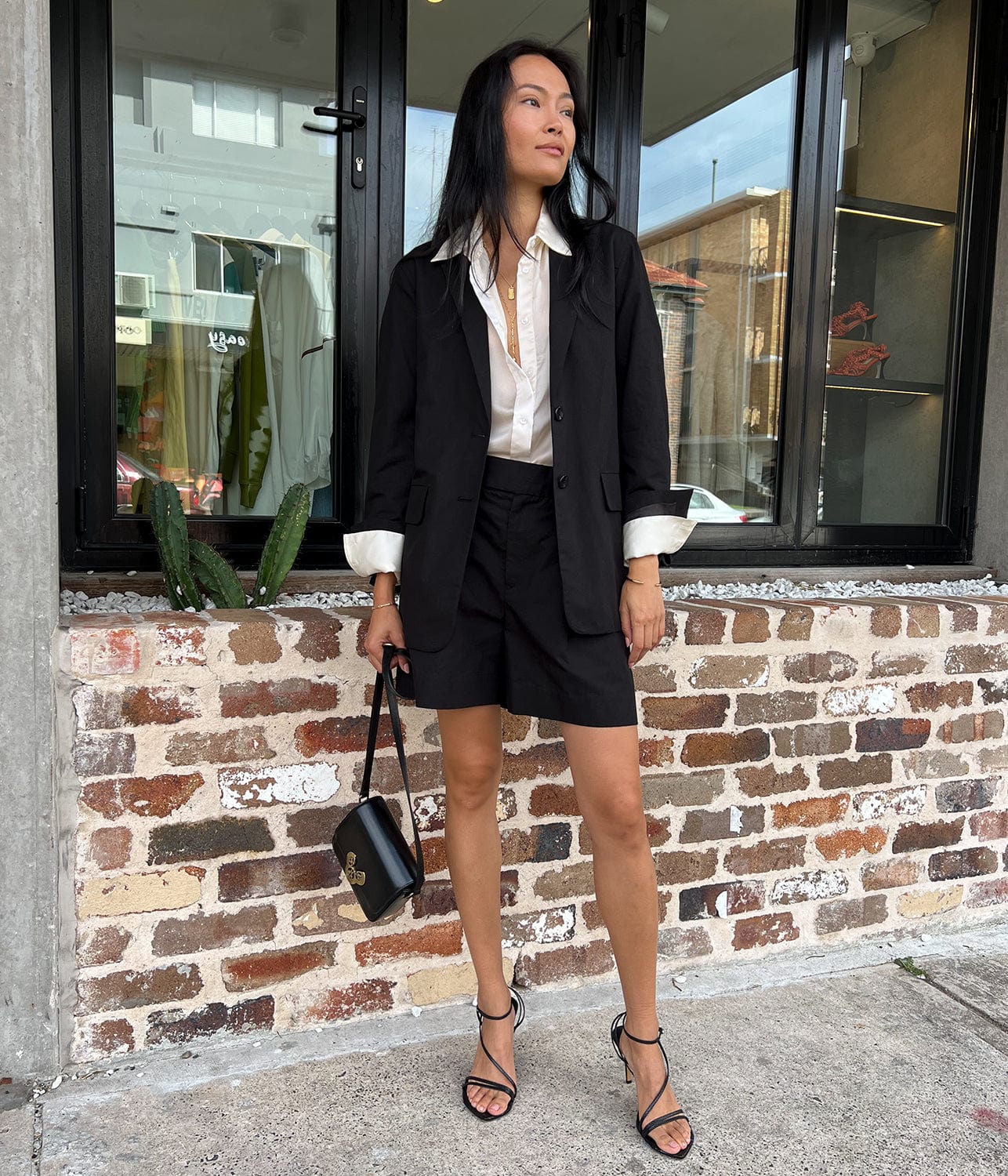 COTTON LINEN BLAZER- BLACK | PROENZA SCHOULER WHITE LABEL | PROENZA SCHOULER WHITE LABEL COTTON LINEN BLAZER- BLACK