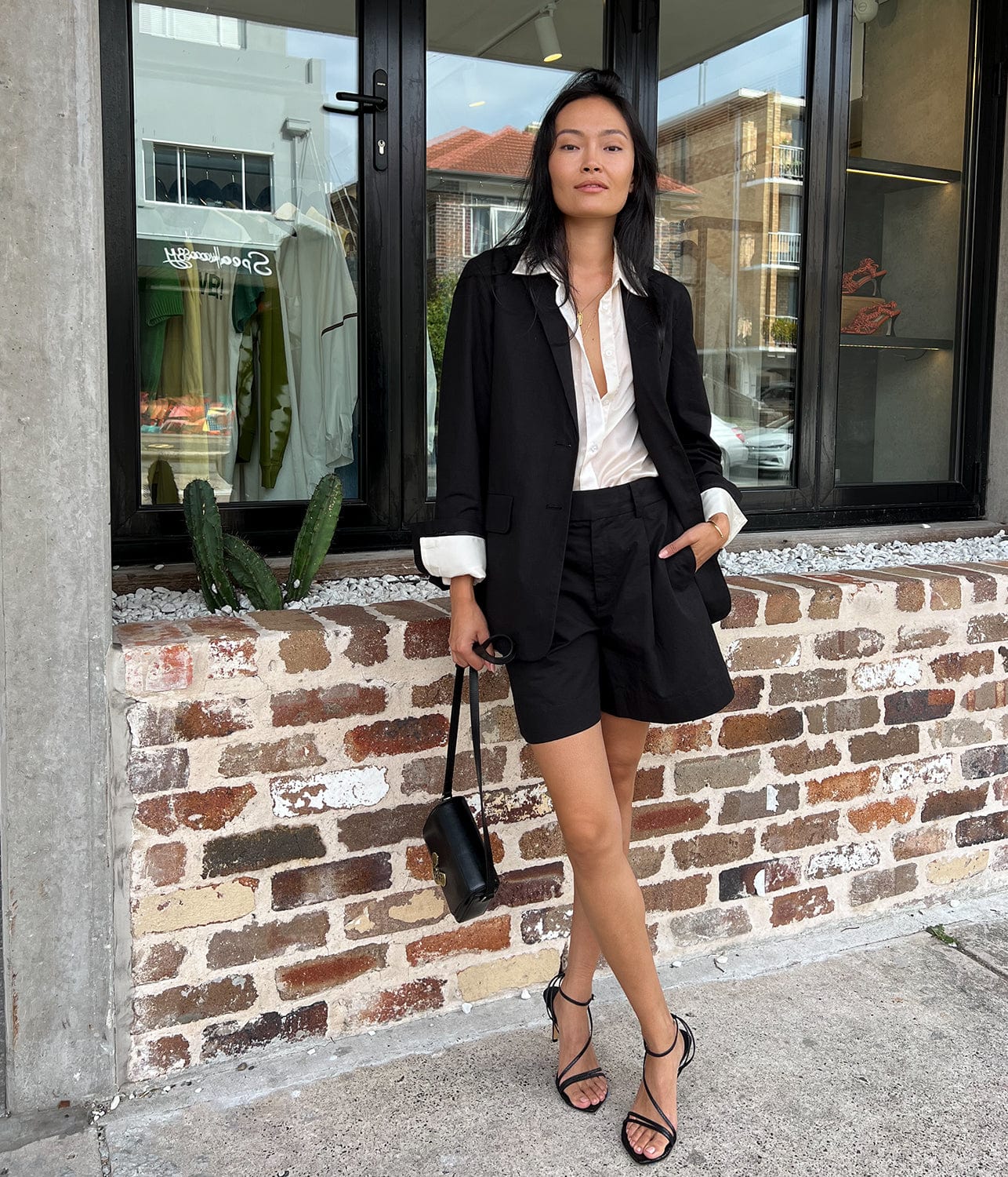 COTTON LINEN BLAZER- BLACK | PROENZA SCHOULER WHITE LABEL | PROENZA SCHOULER WHITE LABEL COTTON LINEN BLAZER- BLACK
