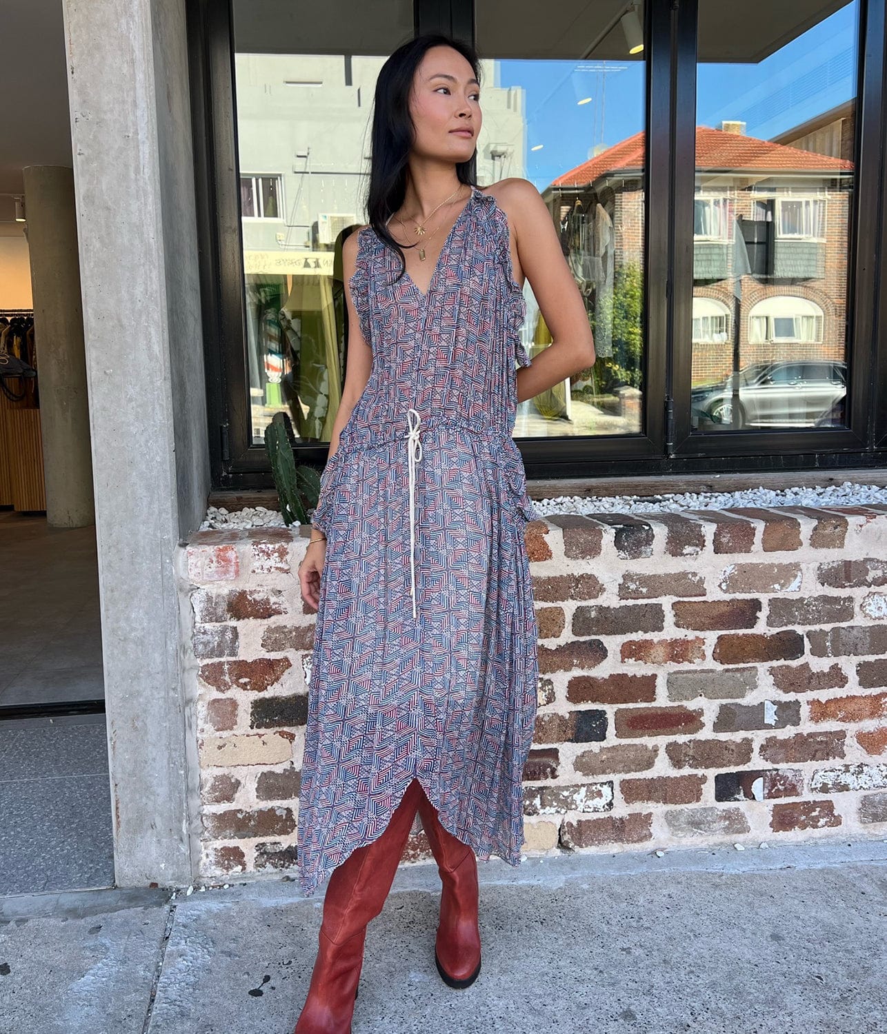 ISABEL MARANT FADELO DRESS-BLUE/RED