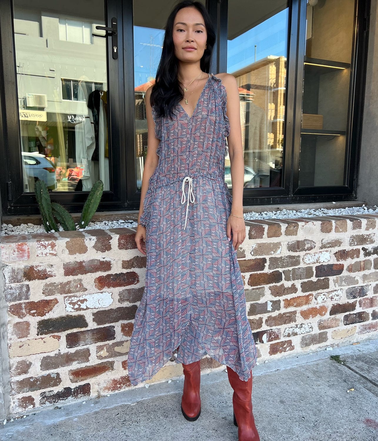 ISABEL MARANT FADELO DRESS-BLUE/RED