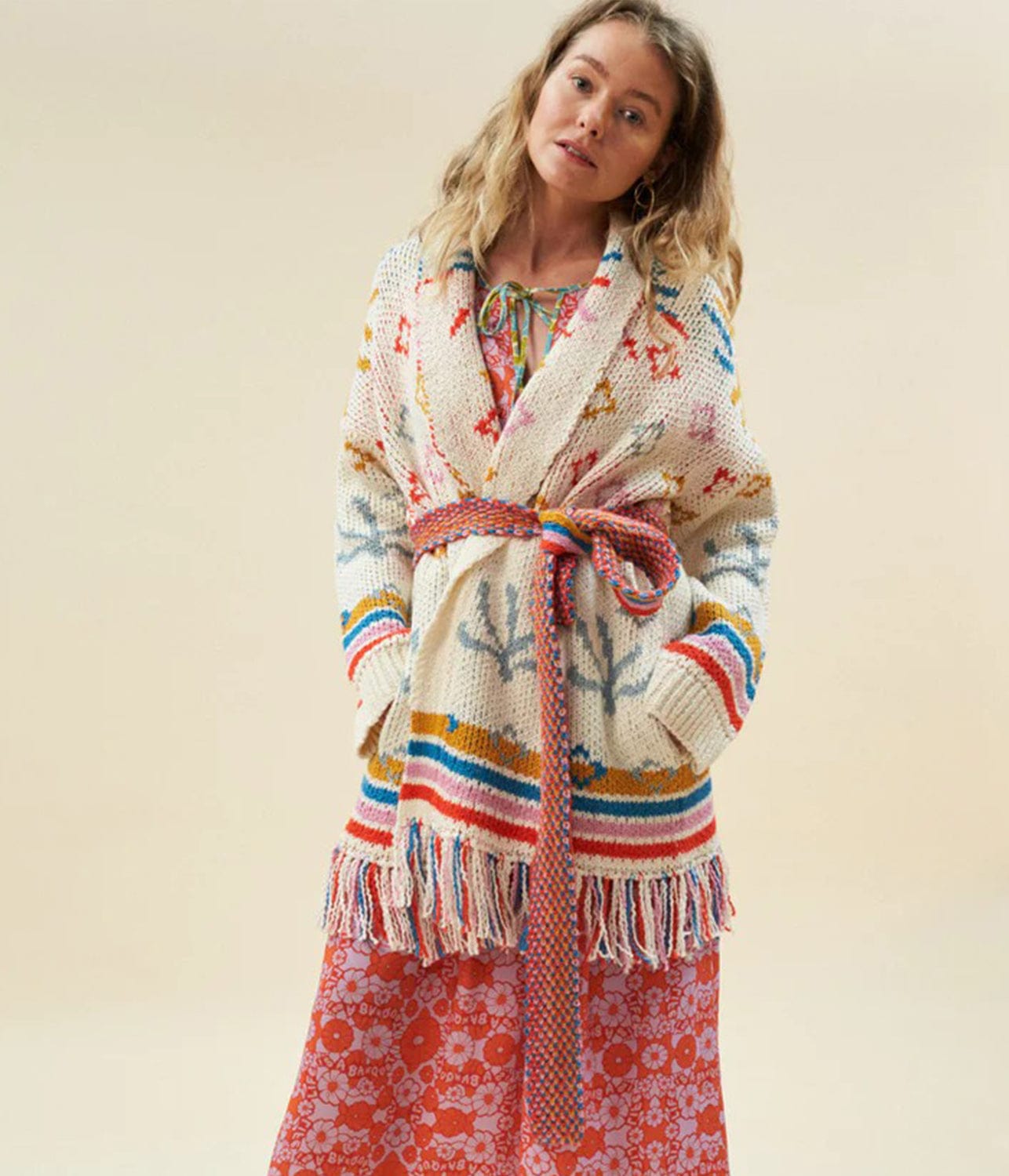 LINGUA FRANCA NYC SUN JACQUARD ROBE- BONE
