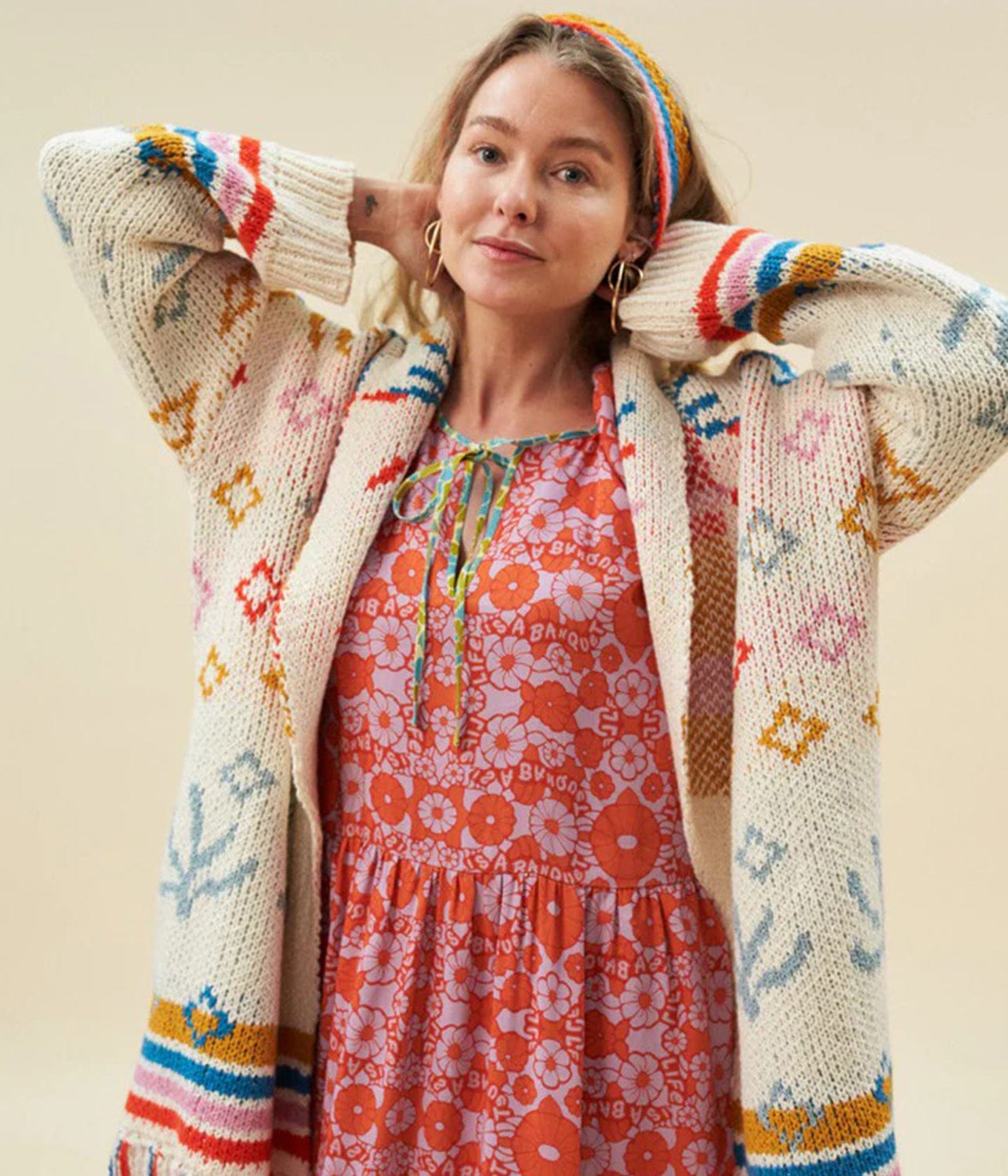 LINGUA FRANCA NYC SUN JACQUARD ROBE- BONE