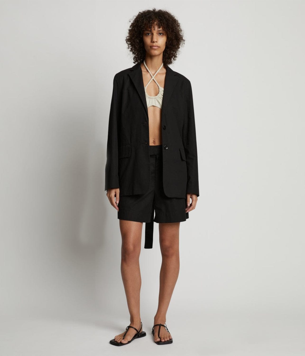 PROENZA SCHOULER WHITE LABEL COTTON LINEN BLAZER- BLACK