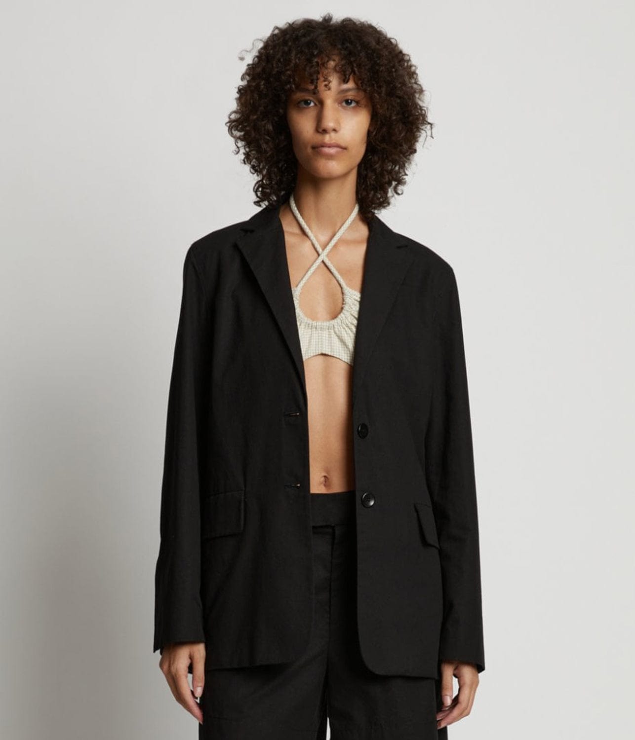 PROENZA SCHOULER WHITE LABEL COTTON LINEN BLAZER- BLACK