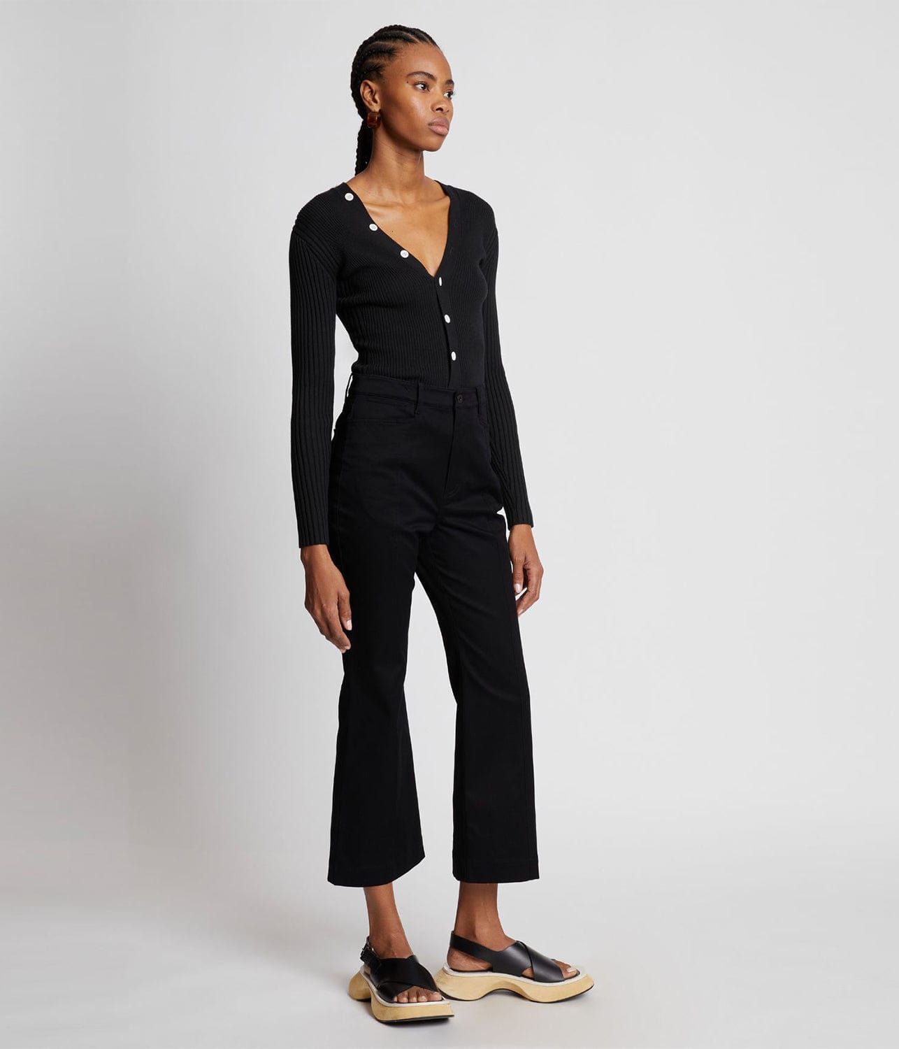 COTTON TWILL CROPPED PANTS- BLACK | PROENZA SCHOULER WHITE LABEL | PROENZA SCHOULER WHITE LABEL COTTON TWILL CROPPED PANTS- BLACK