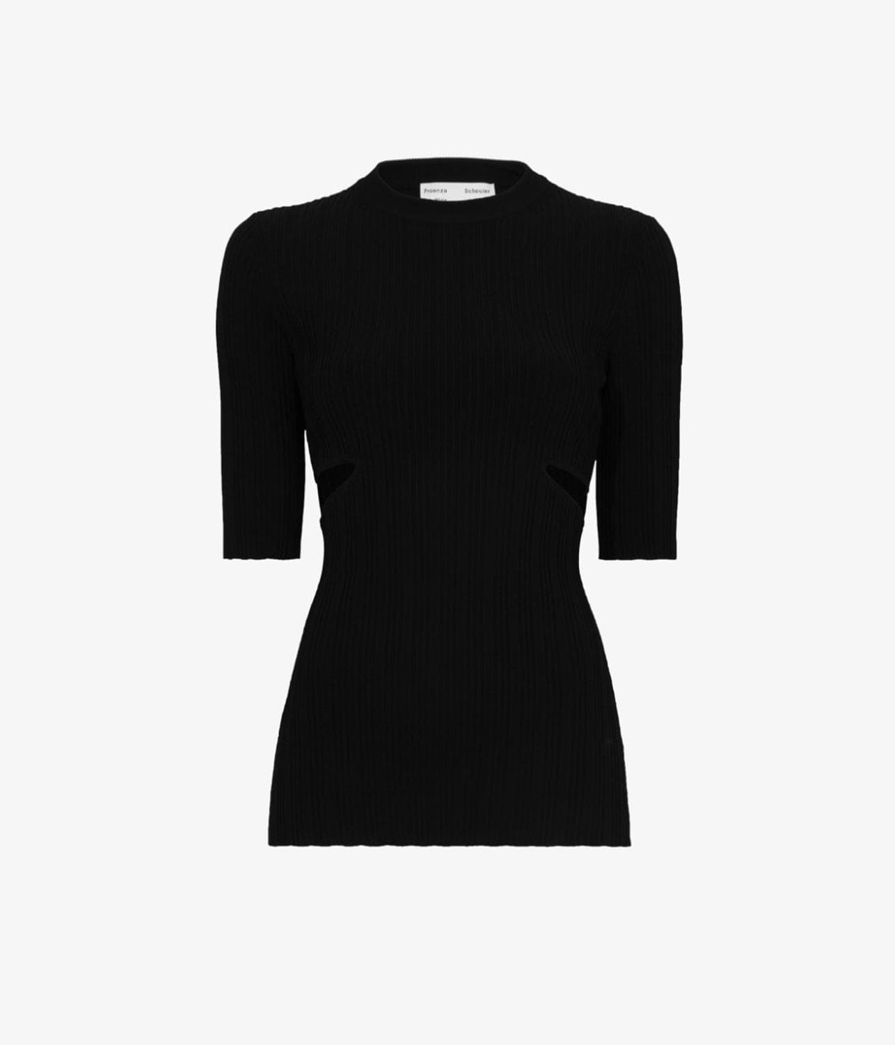 PROENZA SCHOULER WHITE LABEL RIB KNIT CUT OUT SWEATER- BLACK